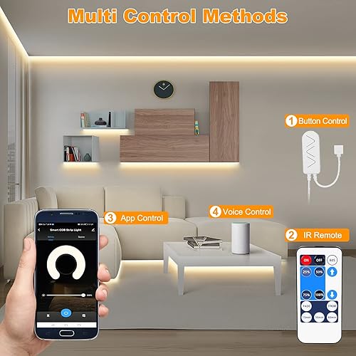 Miniatura 3 de Tatazone Tira de luz LED COB blanca inteligente con aplicación y control remoto, tira de luz COB brillante WiFi de 16.4 pies, 4000 K, compatible con