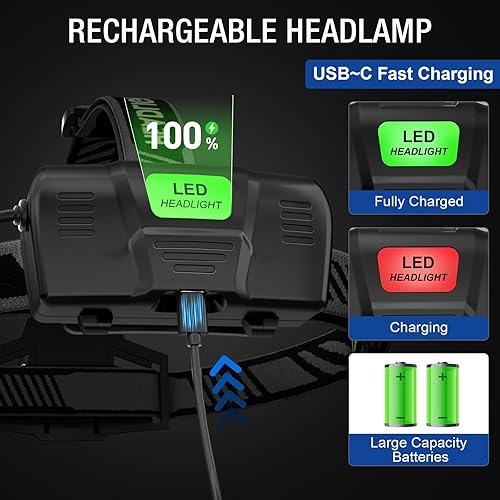 Miniatura 3 de Paquete de 3 faros recargables superbrillantes, 99000 lúmenes LED con 3 modos, ángulo de 90 y luces de enfoque ajustables para frente, IPX6,