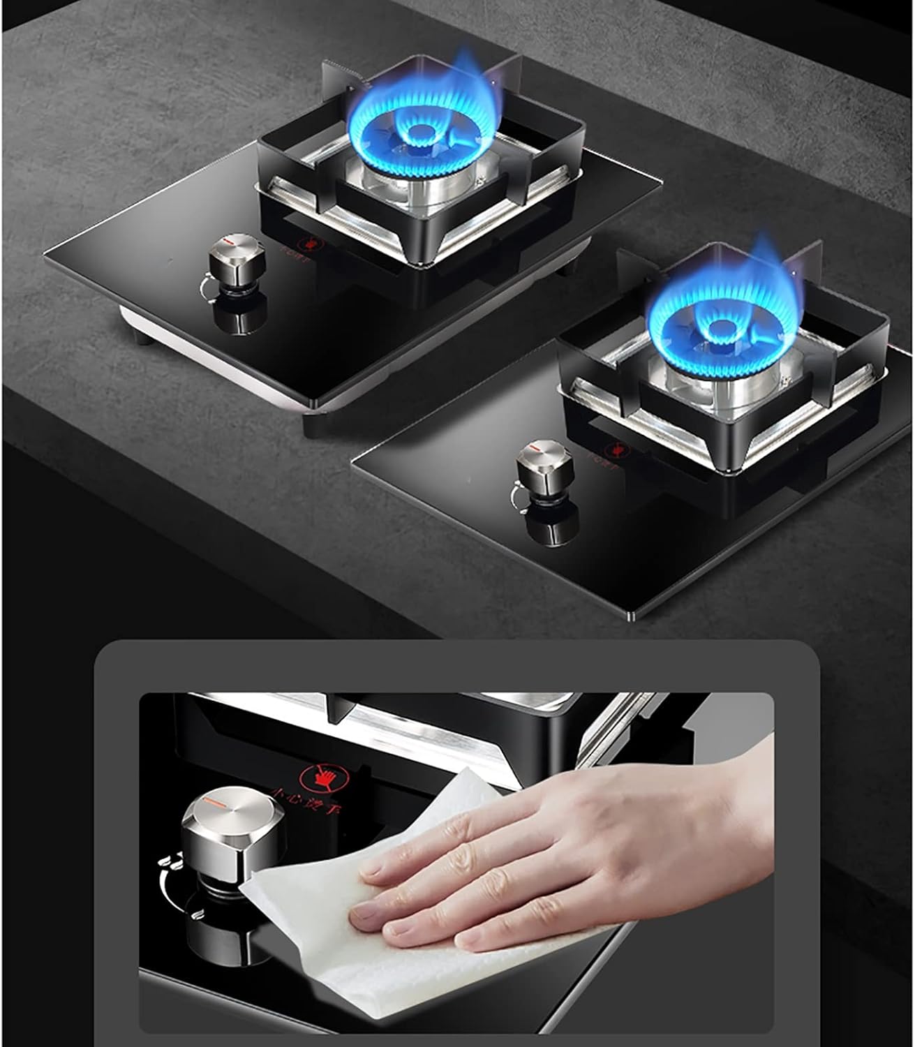 Burners Gas Hob gas hob Stove 5.0KW Portable Black Glass LPG/NG Cooker With Anti-scalding Red Dot Reminder(Ng)