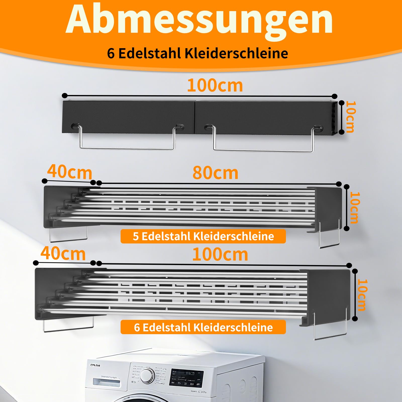 Wäscheständer Wandmontage, 100CM Klappbarer Wandtrockner, Schwarz