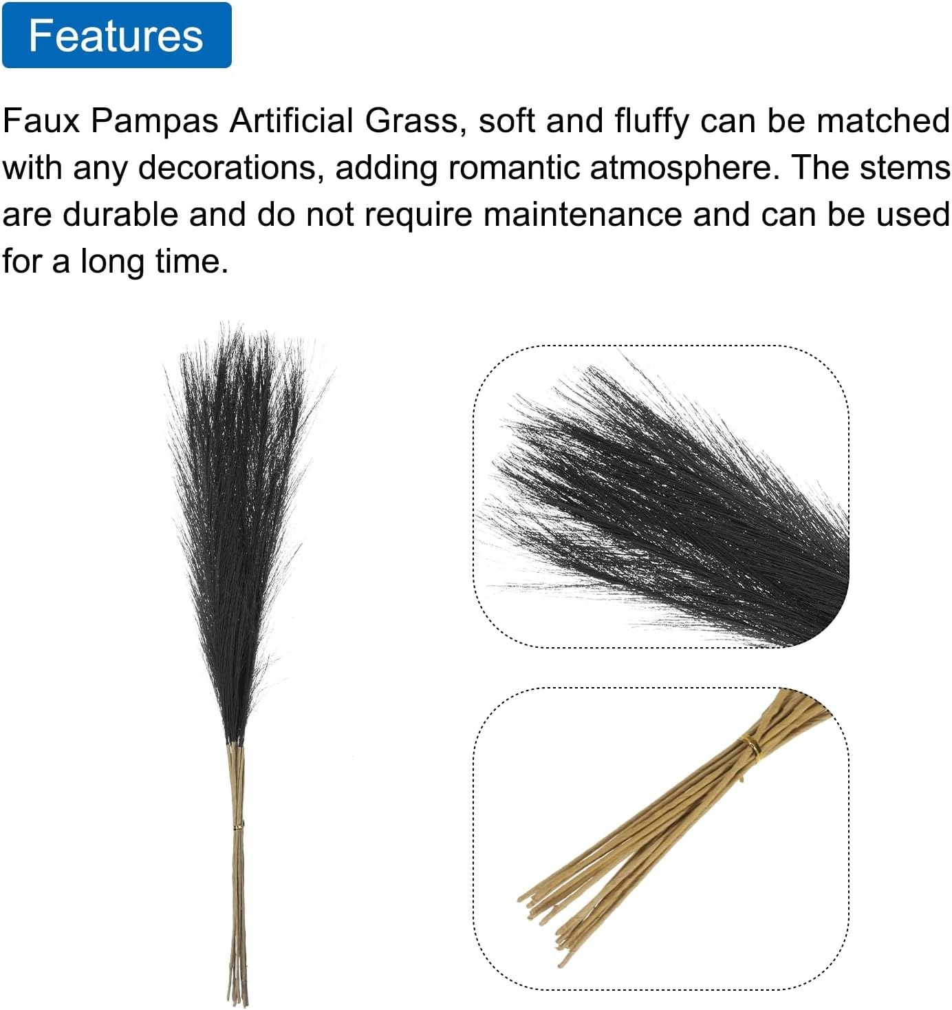 MECCANIXITY 12Pcs Faux Pampas Grass,21"/55cm Fluffy Fake Pampas Grass Decor Tall Artificial Pampas Grass for Living Room Party Wall Vase Wedding Decoration,Black