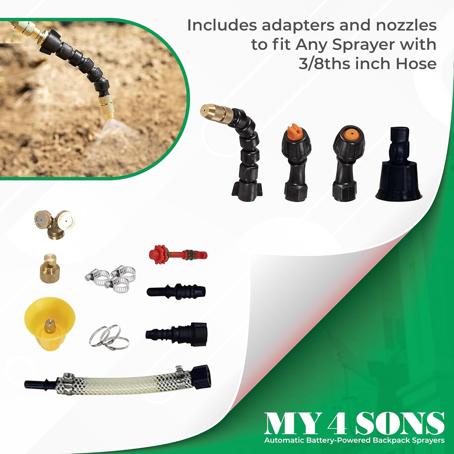 Close-up of the nozzle kit and adapters included with the telescoping wand