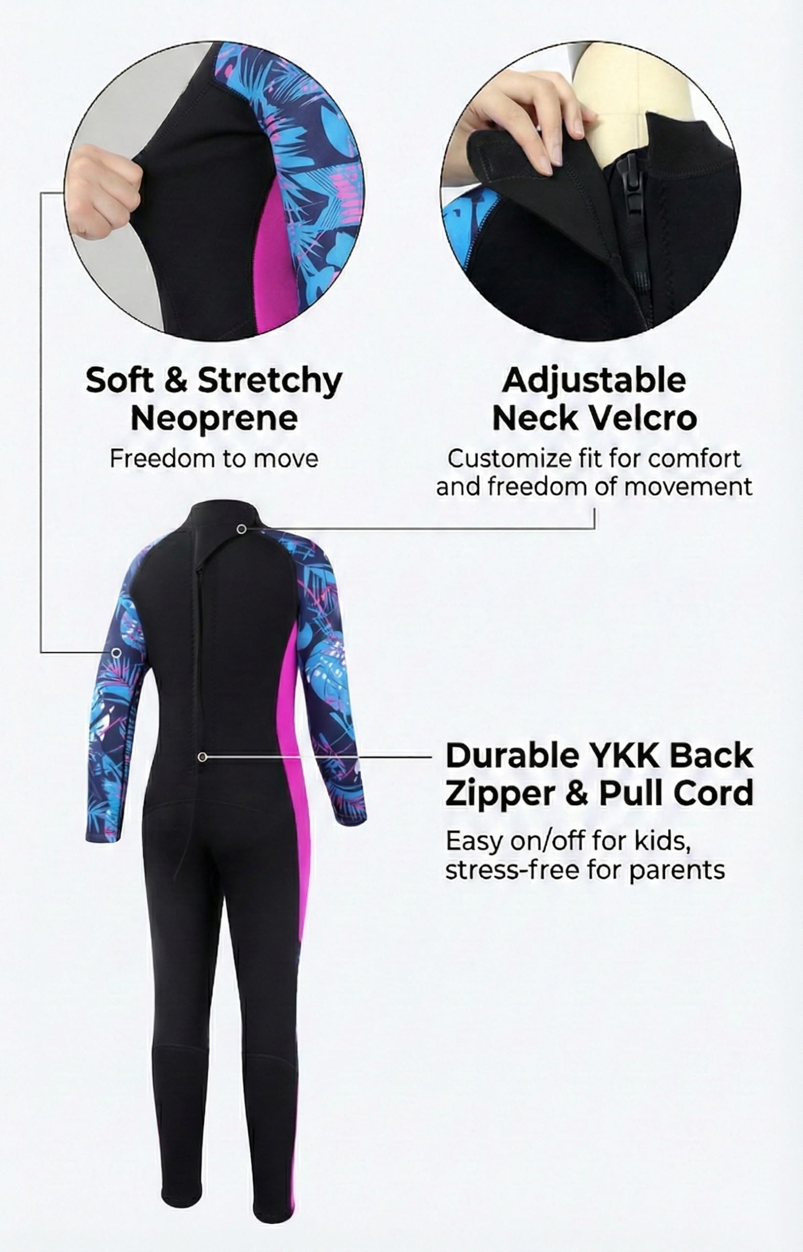 Traje de Neopreno para Niñas, 2.5mm Traje de Baño Térmico de Neopreno, Neopreno Traje de Buceo Engrosado de Manga Larga para Nadar, Bucear, Hacer Snorkel, Surf, Sup