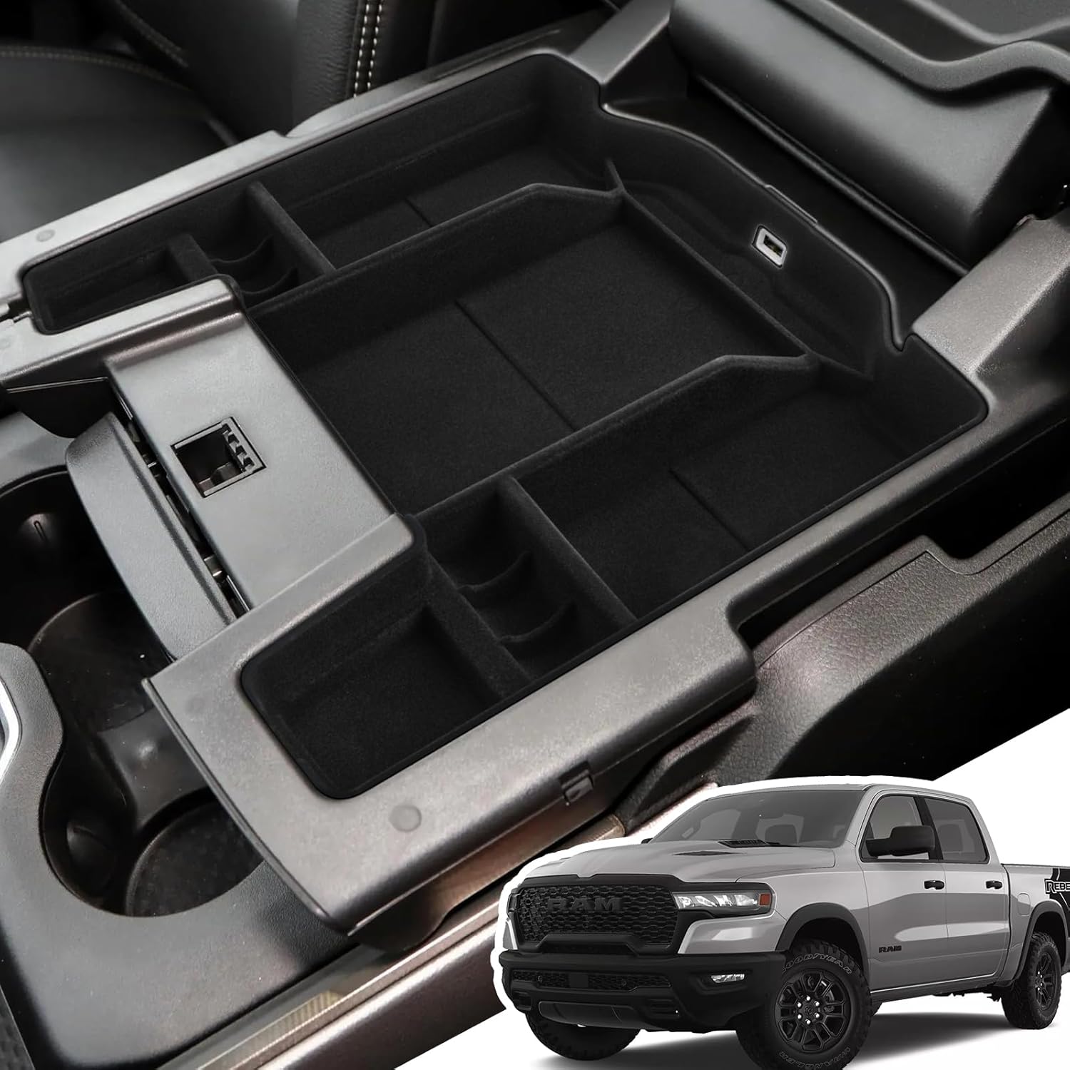 Center Console Organizer for 5th Gen 2026 2025-2019 Ram 1500 2500 3500(Full Console w/Bucket Seats Only), ABS Storage Box, Middle Console Tray Organizer, Insert Container Pallet-Red