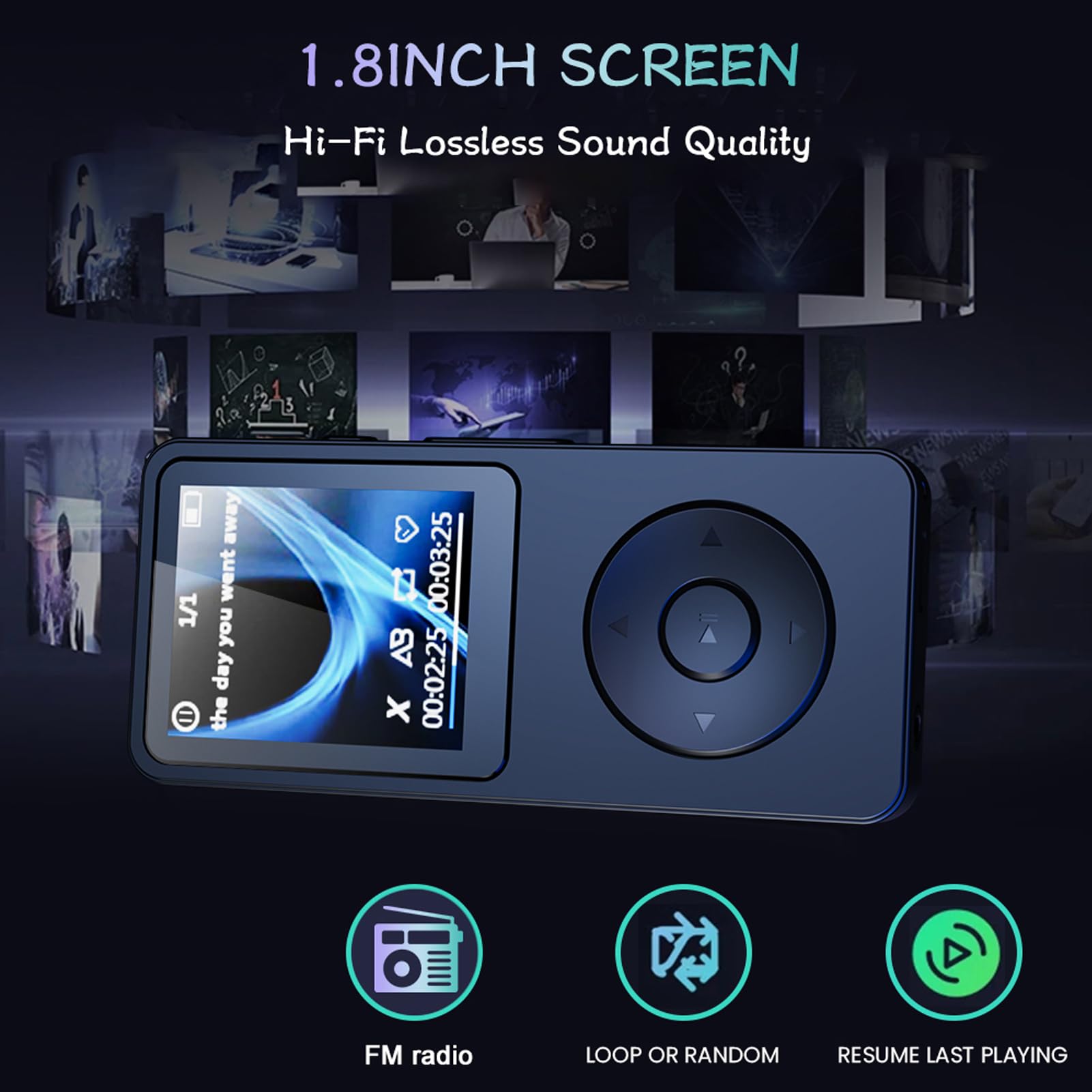 Generic Lecteur MP3 Bluetooth avec écran LCD HiFi 2,4" Lecteur de Musique Portable Enregistreur Vocal FM, Idéal pour Les Enfants et Les Personnes âgées, Noir 1 X MP3 pour Les Déplacements