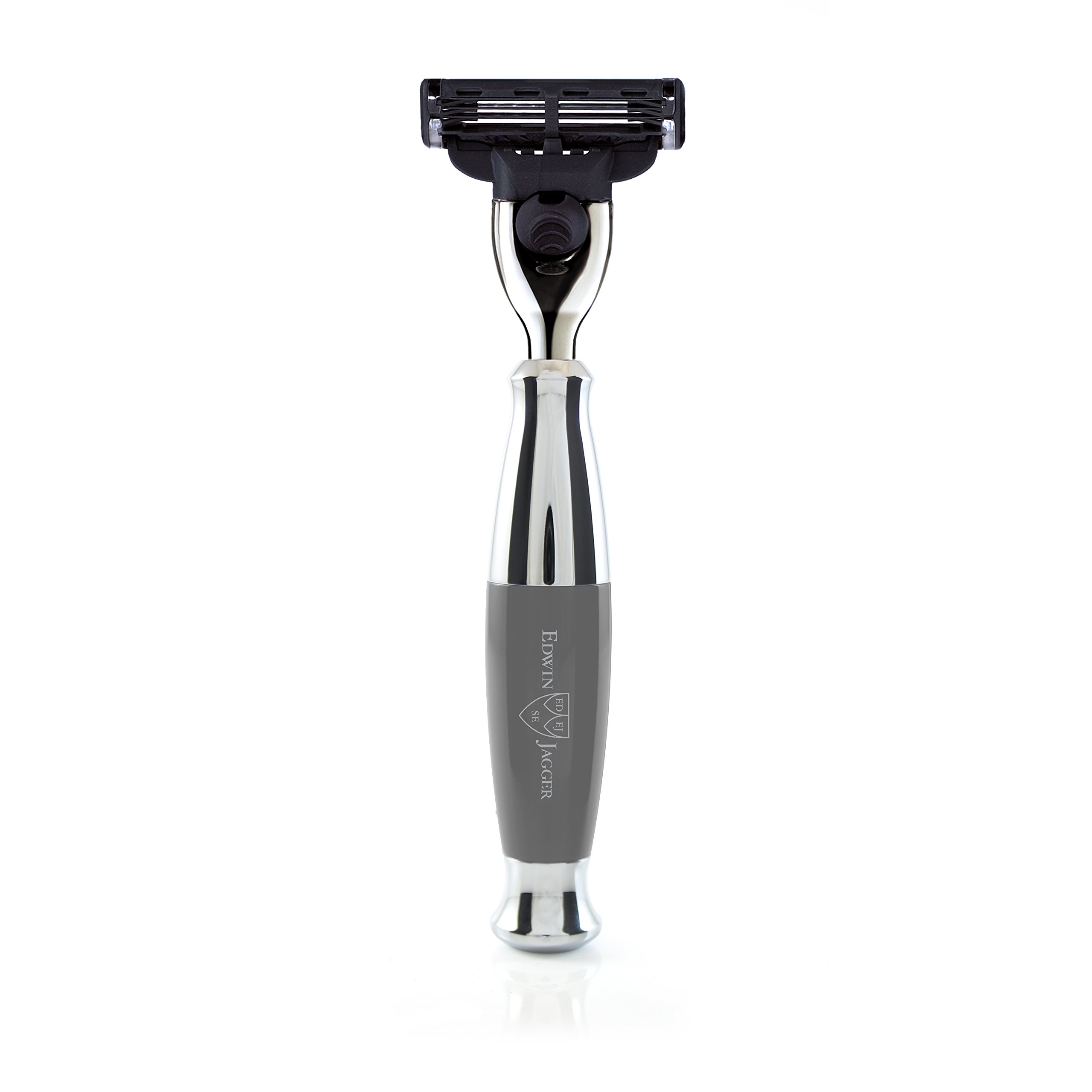 Edwin Jagger Grey Diffusion 36 Series - Set di 3 pezzi per rasatura con pennello di tasso puro per lame Mach3