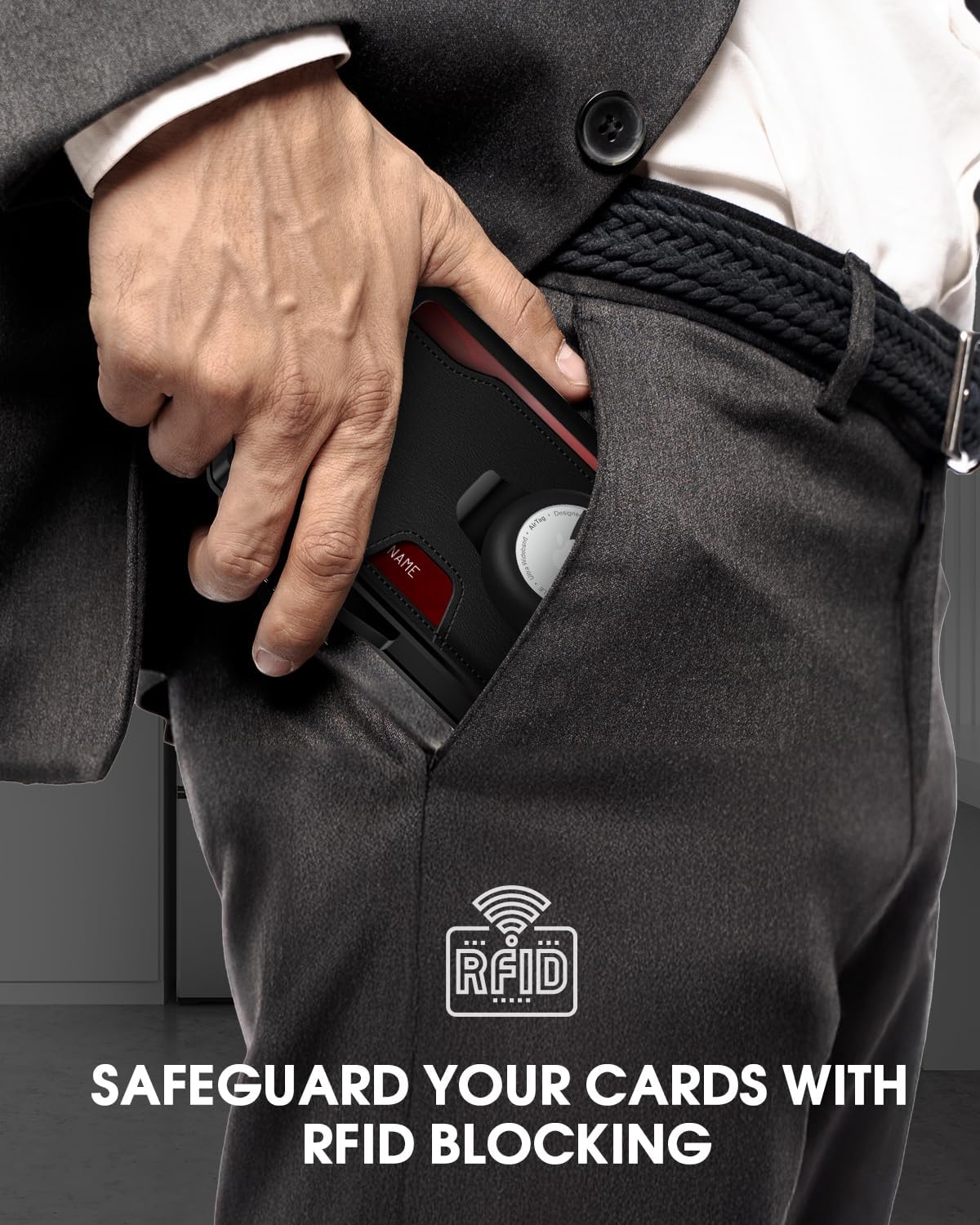 GAOCHALE AirTag Wallet for Men RFID Technology Credit Card Holder with Money Clip Slim Smart Pop Up Minimalist Wallet for Apple AirTag (No Airtag Included)(Black) - Image 6