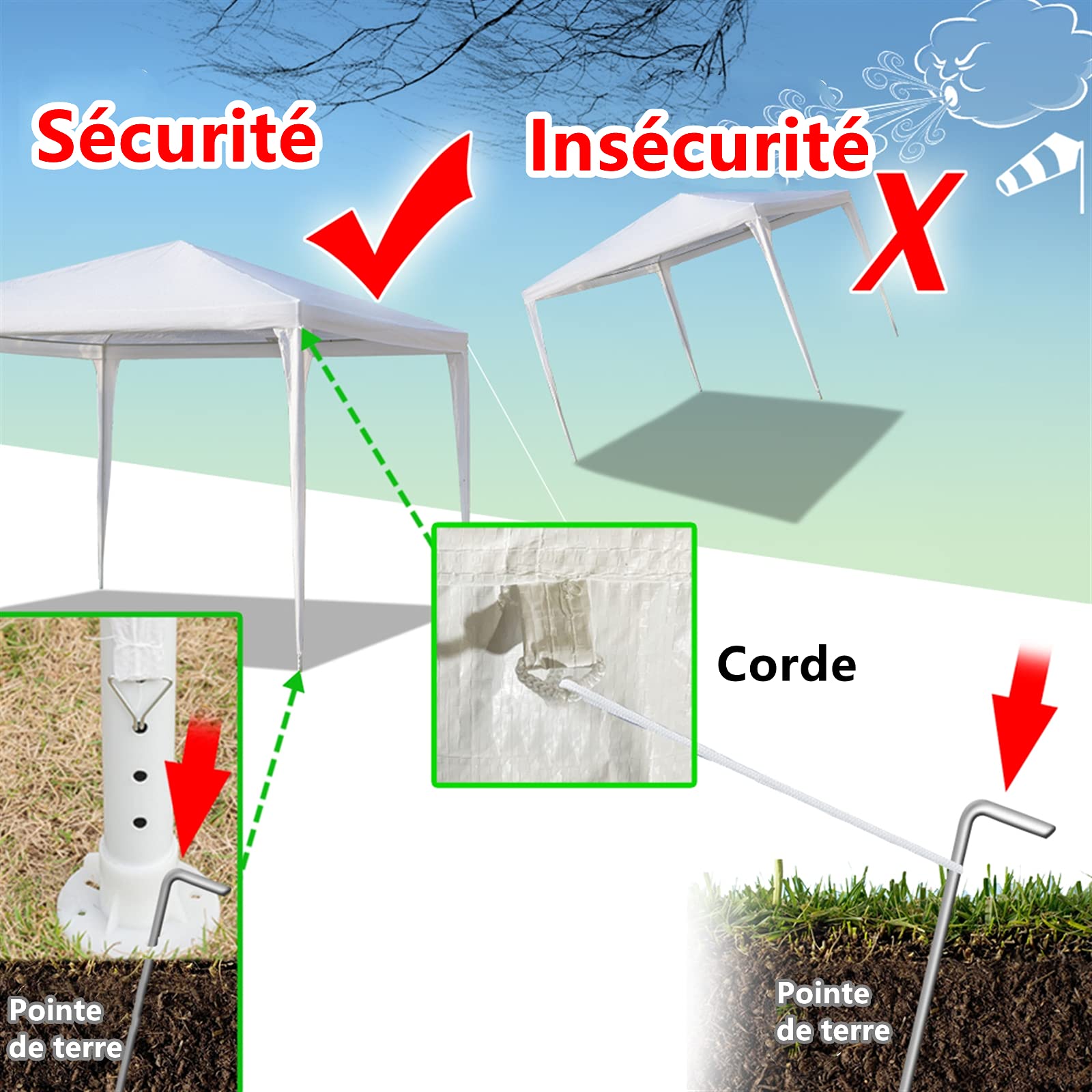 Outvita Tonnelle de Jardin, Tente de Réception Jardin avec 8 Bâches Amovibles pour Fête/Mariage/BBQ, 3x9x2,6m