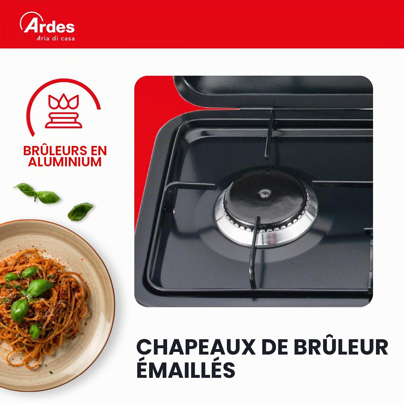 ARDES - AR1FG03 Cuisinière à gaz d'extérieur GPL Portable pour le camping 3 brûleurs avec couvercle en acier peint en noir - Classe d'efficacité énergétique A+++