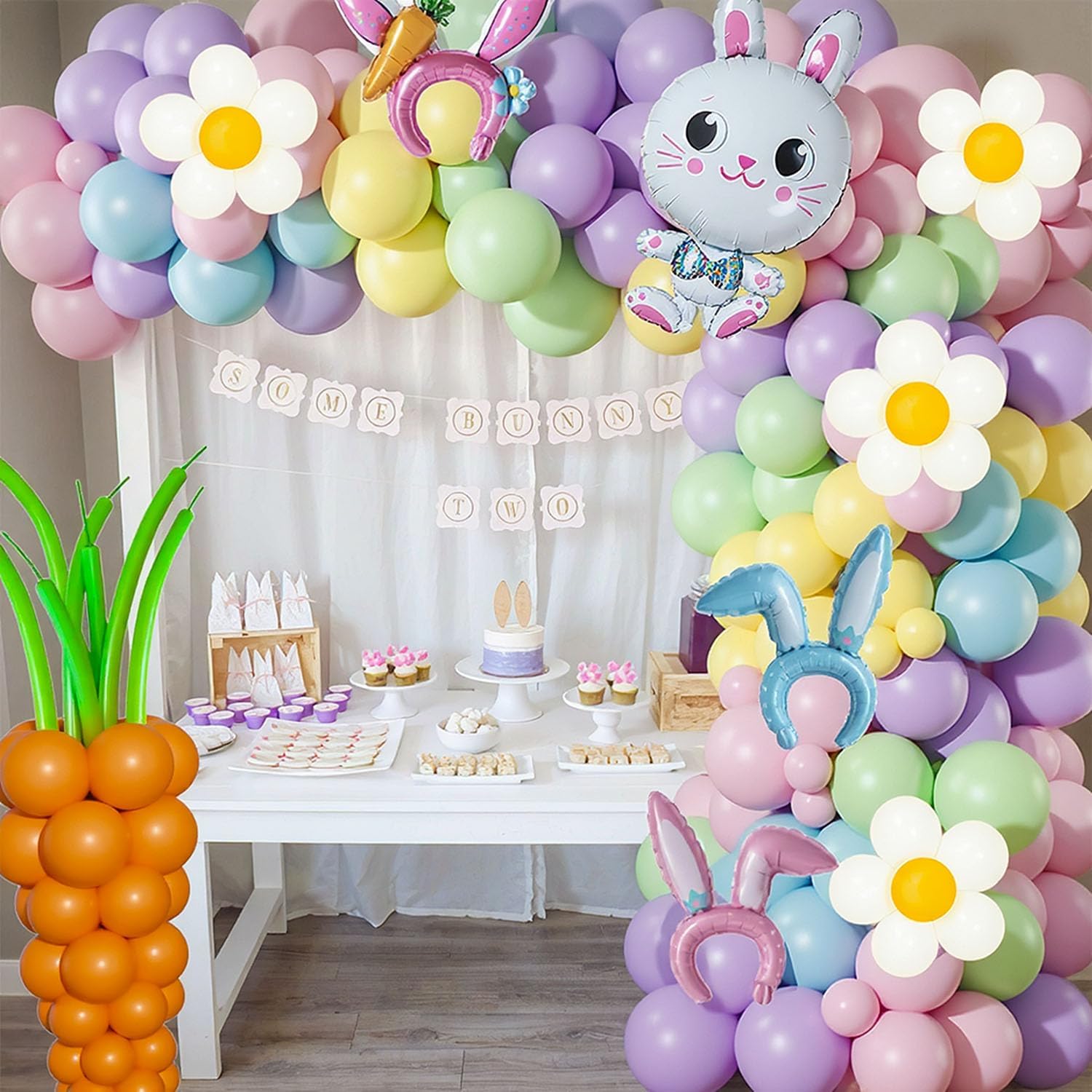162 Pcs Easter Balloon Arch Garland Kit with Carrot Bunny Balloons for Spring Party Supplies Baby Shower Girls Birthday Egge Hunt Party Decorations