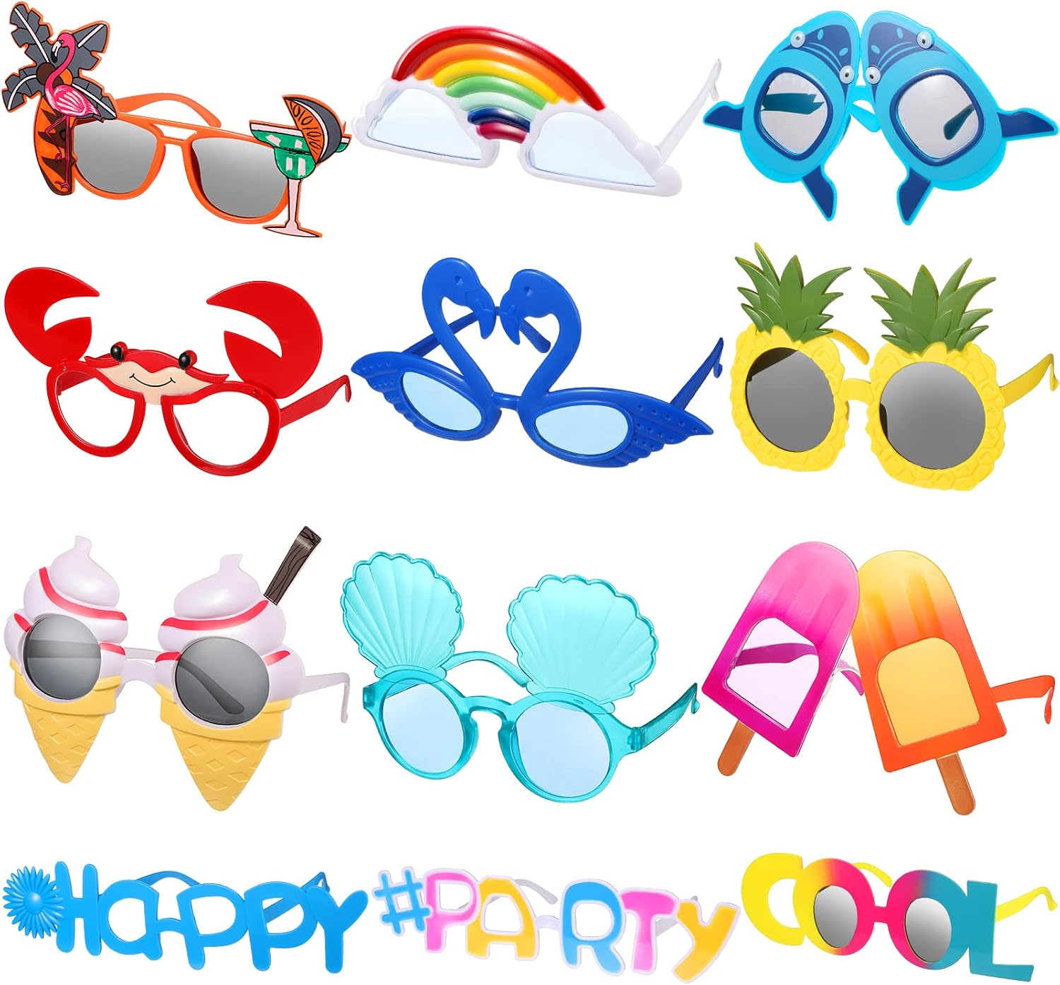 12 Pairs Luau Party Sunglasses Funny Summer Sunglass Hawaiian Sunglasses Tropical Beach Party Favors Photo Booth Props