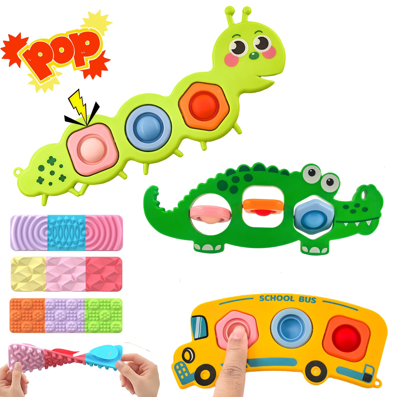7 Pcs Fidget Popper Sensory Toys for Airplane Travel, Montessori Toy, Sensory Toys for Kids with Autism, Pop Fidget Toy Classroom Gifts Toy for