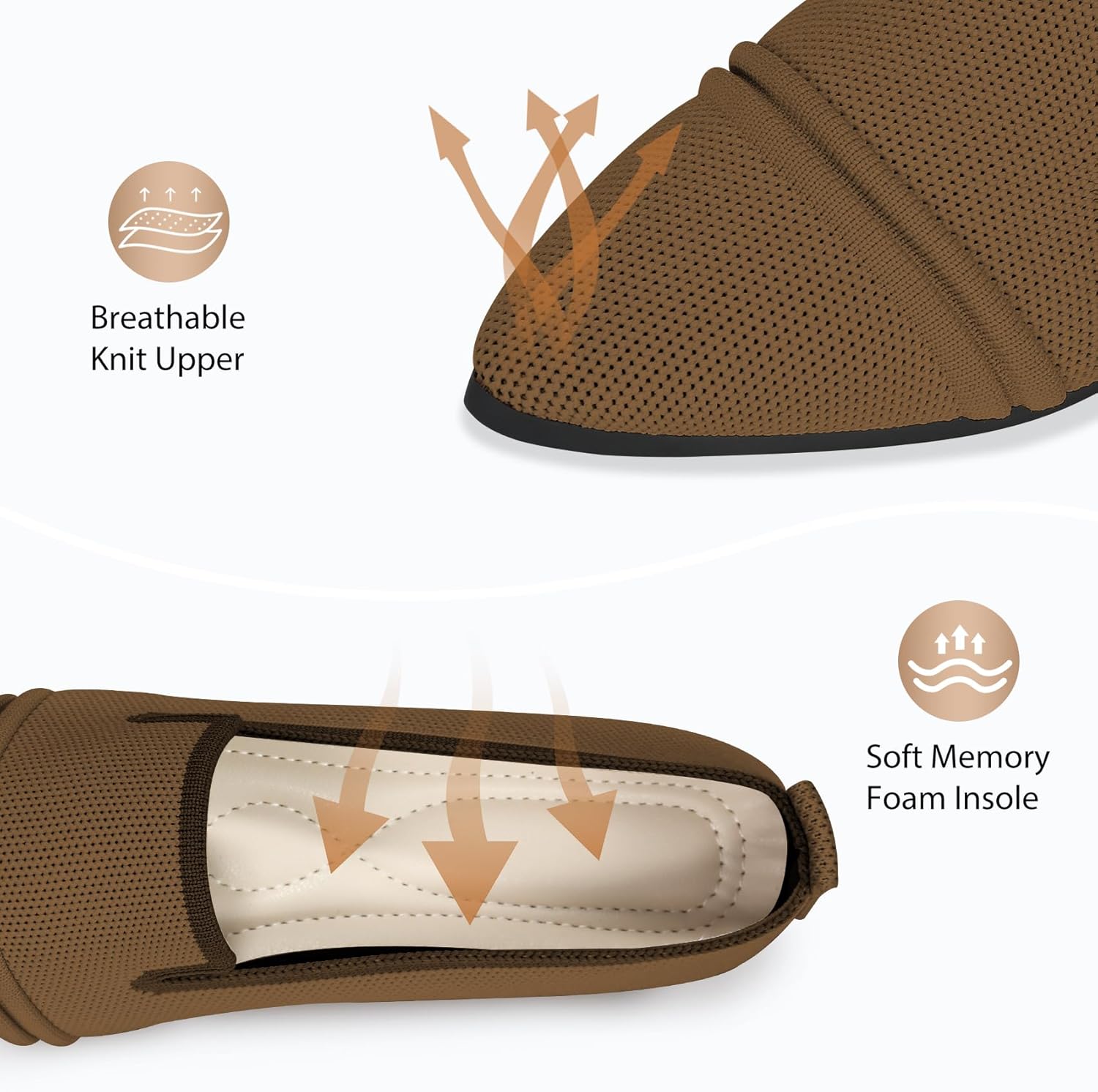 Pointed Toe Flats for Women, Ladies Mesh Dressy Ballet Flats for Office Travel Foldable Soft Casual Slip-on Ballerina Shoes(7.5 US, Brown) - Image 6