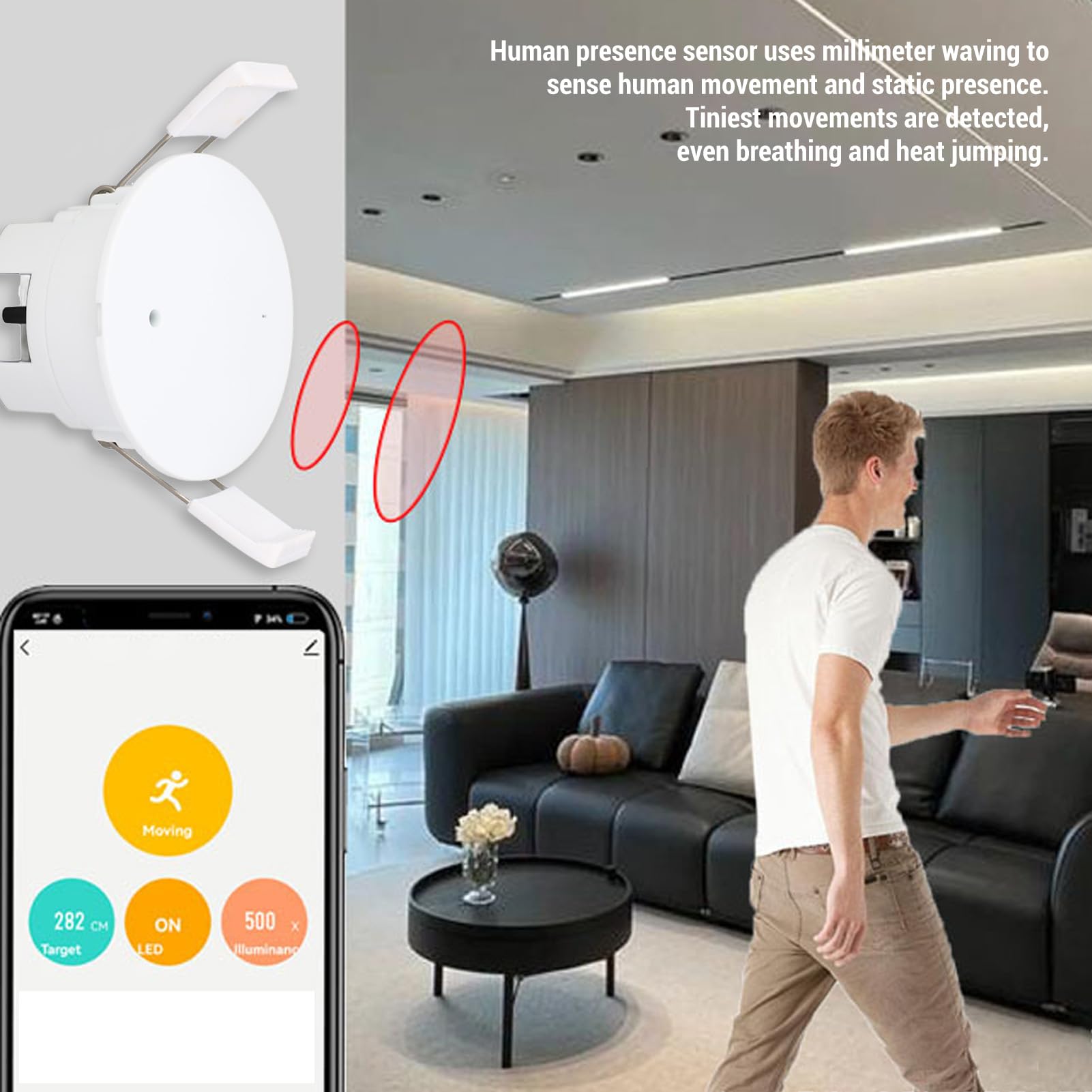 Garosa Sensore di Presenza Umana WiFi Rilevatore di Movimento Intelligente 24 GHz con Rilevamento della Respirazione per Casa Intelligente Tuya Smart Life e Automazione