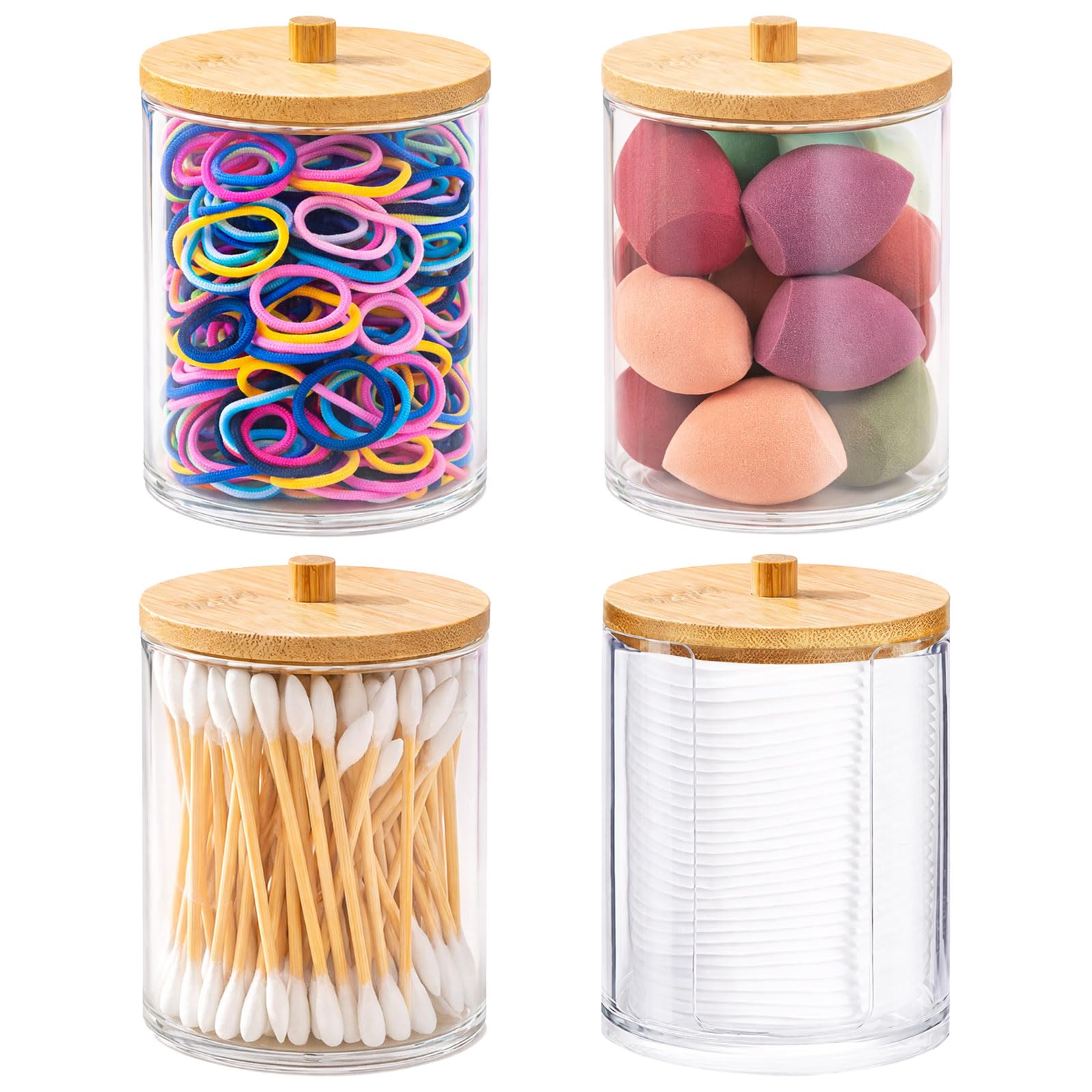 4 Piezas Dispensador Discos Desmaquillantes, Dispensadores Acrílicos de Soporte Qtip para Guardar en el Baño Y el Tocador Discos Desmaquillantes, Bastoncillos de Algodón Y Gomas para el Pelo