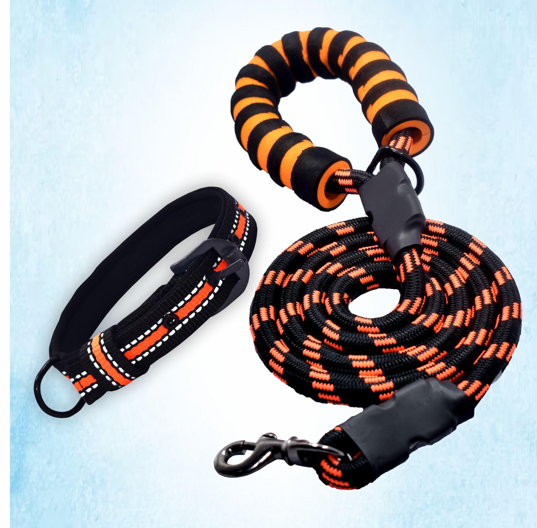 Petrends Dog Collar and Leash | 3M Reflective Neck Collar 25mm | 1/2 inch Diameter 5ft Long Reflective Rope Leash with Anti-Slip Padded Grip Suitable for All Breeds (Black/neon-Orange) (B0CTHLC9J6) Amazon Price History, Amazon Price Tracker