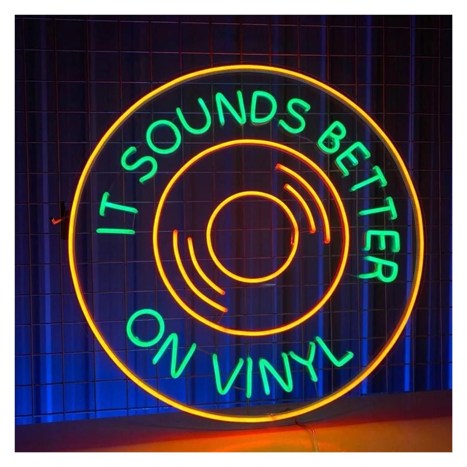 Wiszące neony artystyczne Brzmi Lepiej Na Winylu Retro Gramofon Neon Znak Muzyczny Bar Klub Nocny Studio Dekoracja Ścienna 60X60cm