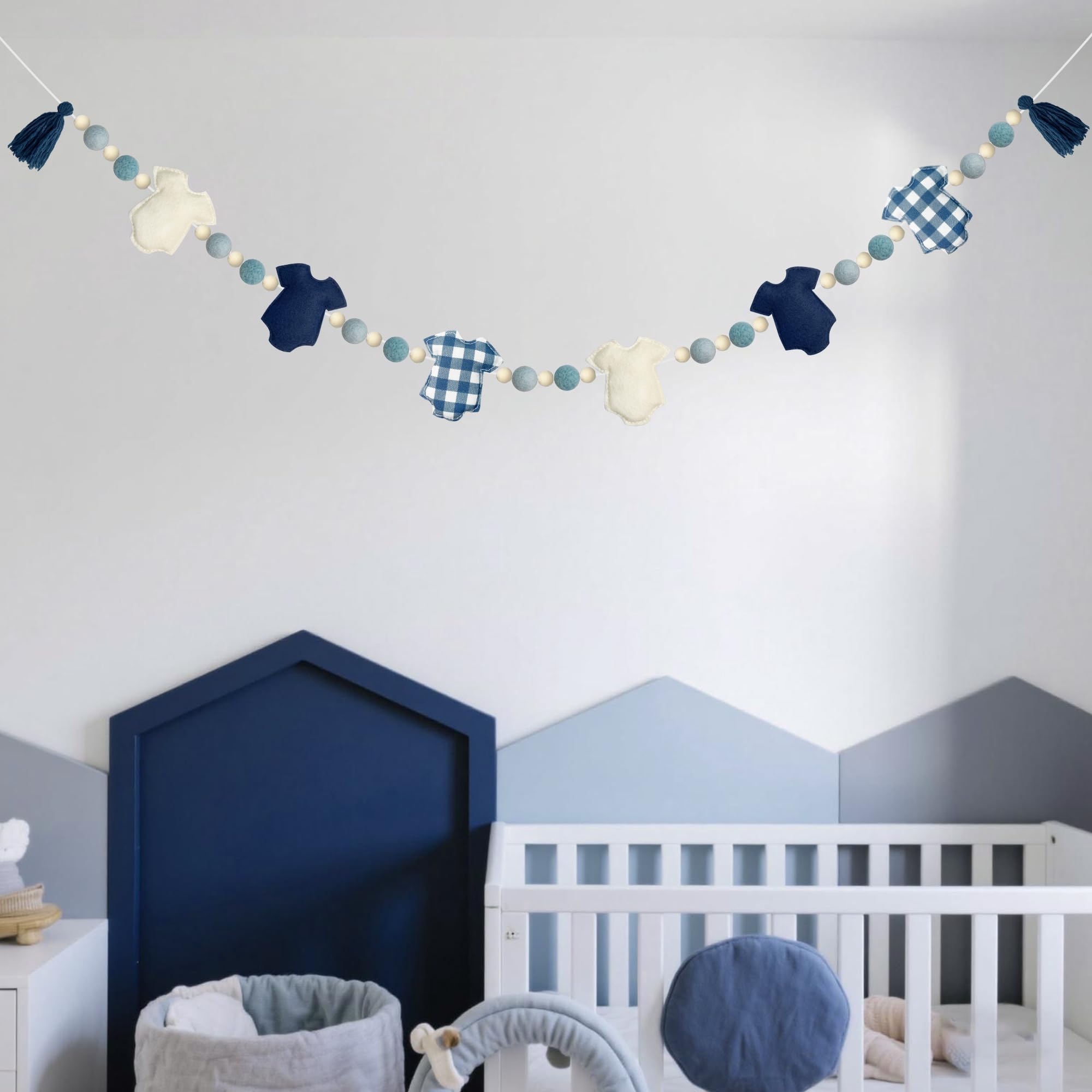 Babykleidung, Dekoration, vorbespannt, handgefertigt, Filz, Babykleidung, Holzperlen, Wolle, Filzball, Banner, Girlande für süße Babys, Jungen, Babyparty, Party, Kinderzimmer, Kamin, Heimdekoration