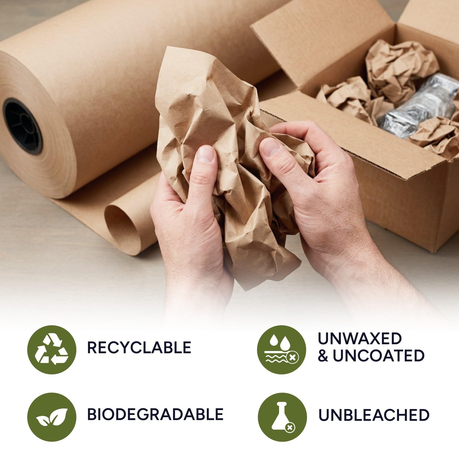 Paclord Kraftpapierrolle, naturbraun, 61 x 21945,6 cm (219,5 m), 22,7 kg, hergestellt in den USA, 7,6 cm große Rolle braunes Geschenkpapier zum Verpacken