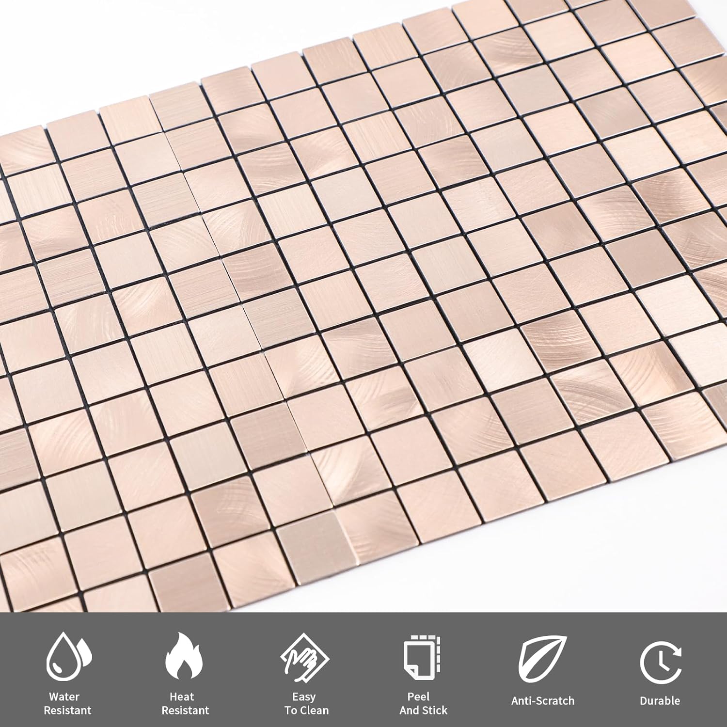 6-Sheet Copper Backsplash Peel and Stick Tile for Kitchen, Self Adhesive Aluminum Square Mosaic Stick on Wall Tiles Fireplace Tile