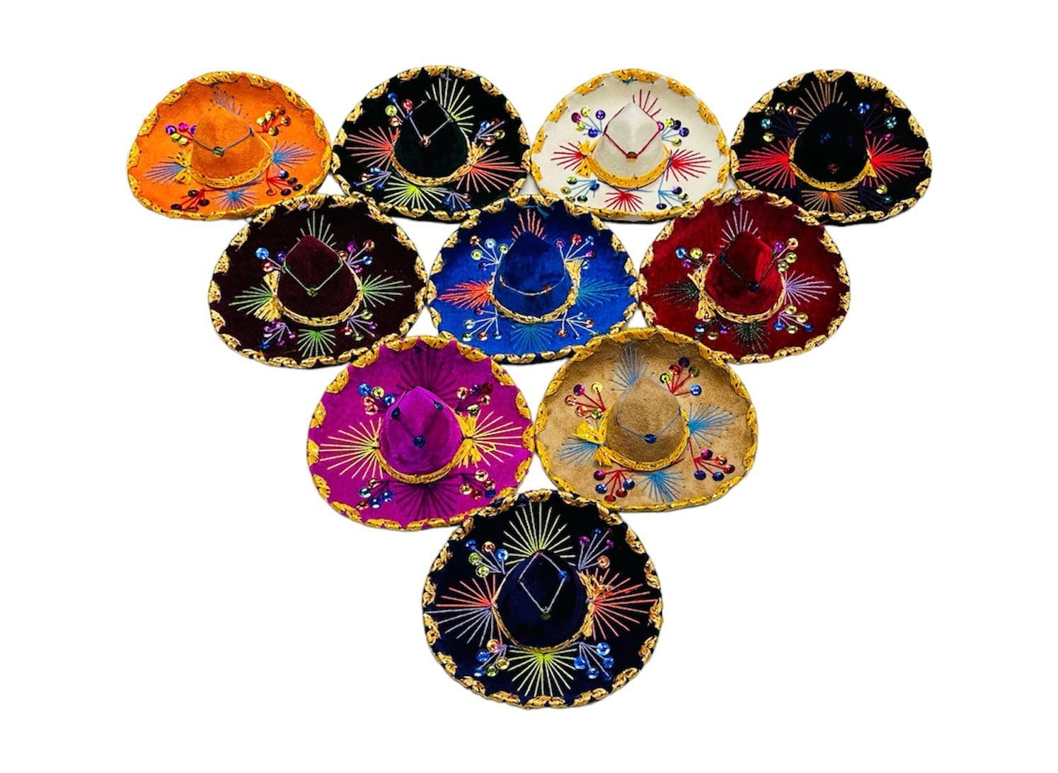 Novedades Cari5 Pack Mexican Charro Mini Sombrero Hats - Mariachi Theme Party - Assorted Colors- (6-inch)