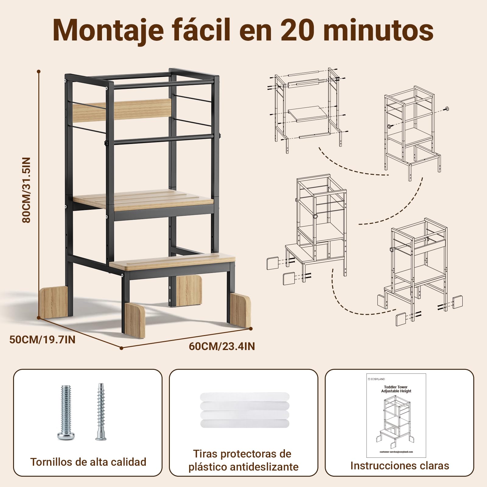 COSYLAND Torre de Aprendizaje Ajustable en 3 Alturas para Niños