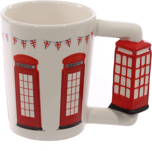 Novelty Ceramic Telephone Booth Handled Mug, Multi, Height 10.5cm Width 13cm Depth 8cm