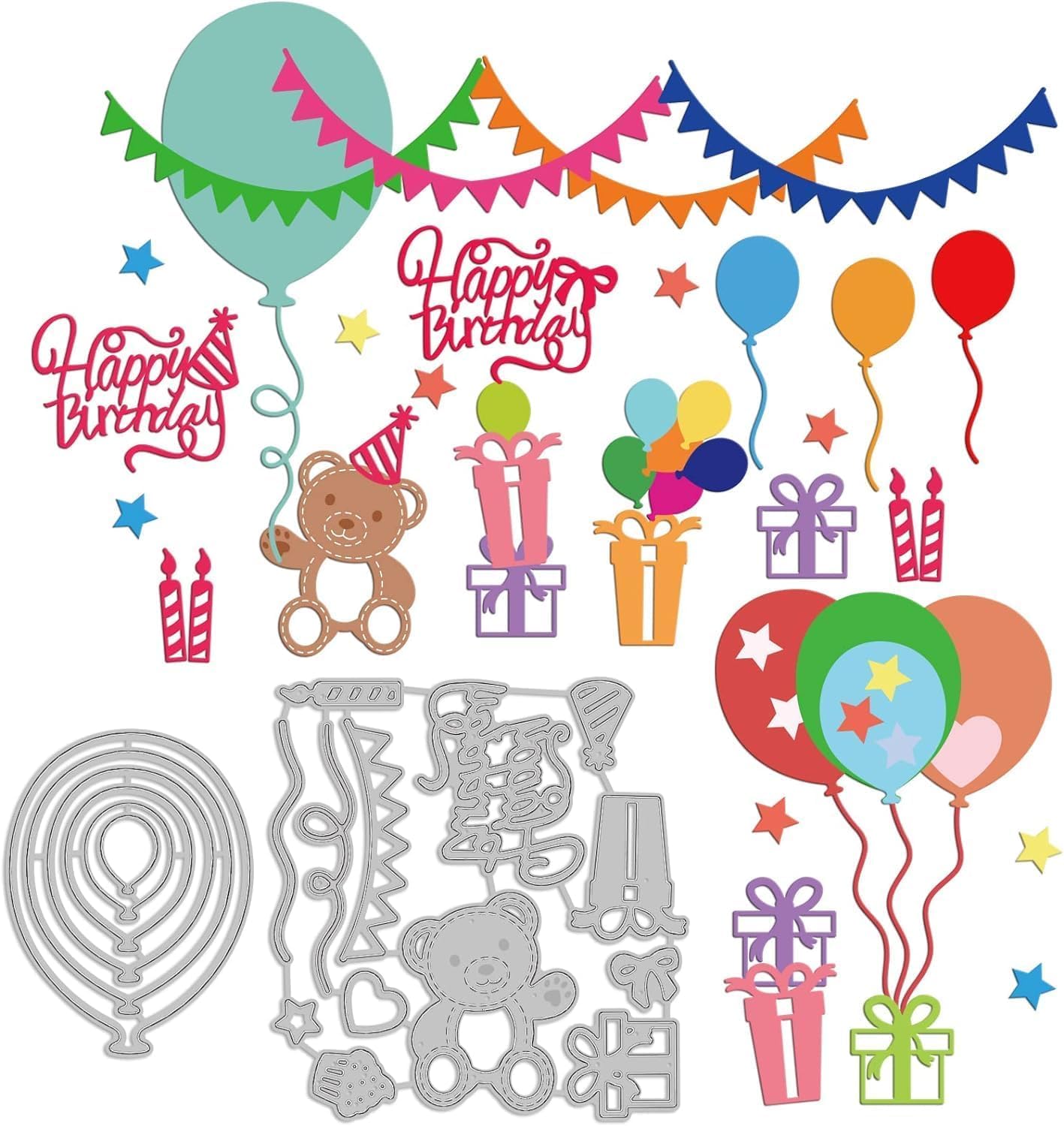 INFUNLY 19pcs Balloons Metal Die Cuts Happy Birthday Cutting Die for Card Making Balloons Cake Cutting Metal Balloon Stencils for Scrapbooking Embossing Die Cuts for DIY Album Decorative