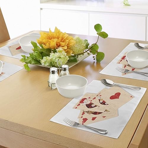 Miniatura 4 de Ambesonne Juego de 4 alfombrillas Alice in Wonderland Place - Crown Gambler Queen Hearts Royal Flush Face Magic Theme, manteles individuales de tela