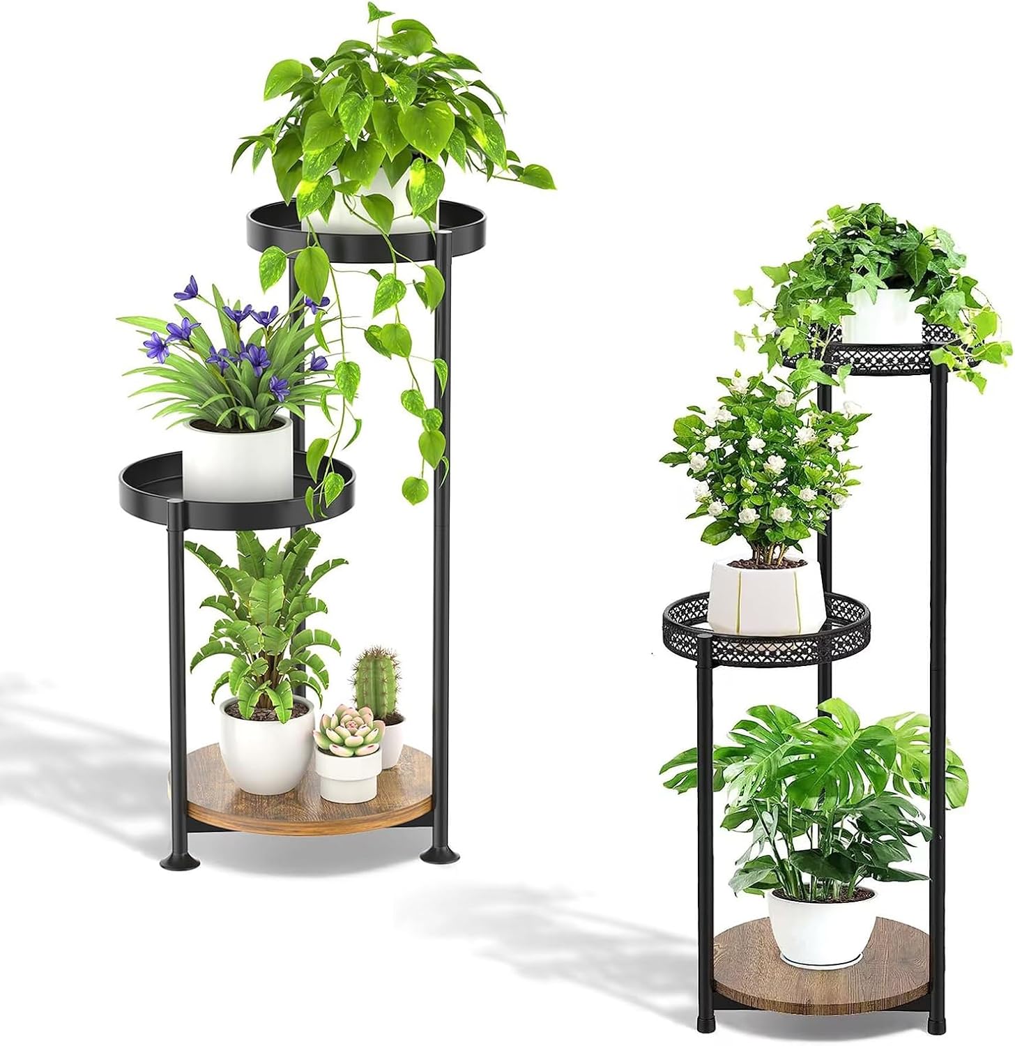 3 Tier Plant Stand Indoor Outdoor Set of 2, Tall Tired Plant Stand, Corner Plant Stand for , Black