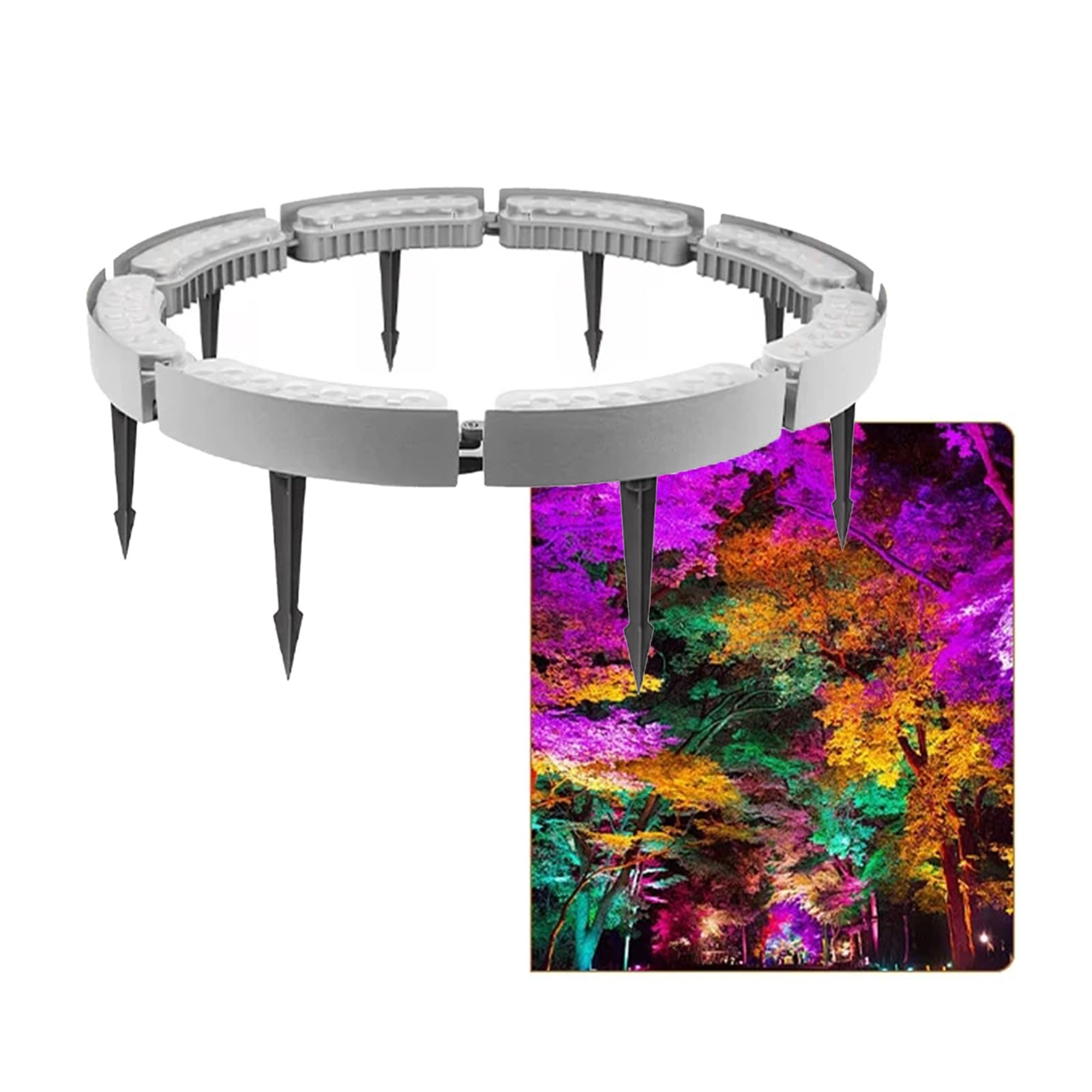 JCWGLY Tree Ring Light Outdoor RGB Color Changing Landscape Uplighting for Trees and Plants, IP65 Waterproof LED Spotlight for Garden, Courtyard(8 lights/AC220V)