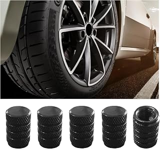 Ziciner 5 PCS Car Tire Valve Stem Caps, Aluminum Tire Air Cap Set, Dust Proof & Corrosion Resistant Stem Covers, Universal for Cars, SUVs, Bikes Bicycles, Trucks, Motorcycles (Black)