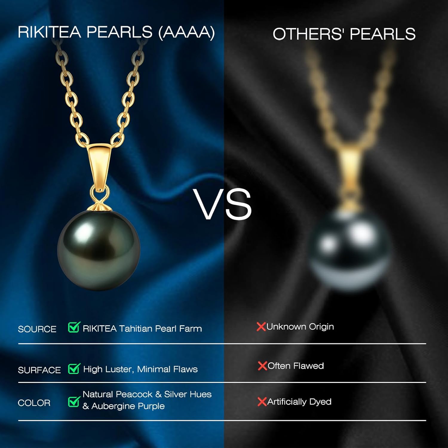 18K Solid Gold Genuine Tahitian Black Pearl Pendant with Sterling Silver Chain, AAAAA 9-12mm Ocean-Grown Pearls - Christmas Gift for Wife Mom, Women Necklace Jewelry for Wedding Anniversary Birthday - Image 5