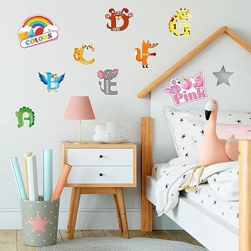 Miniatura 5 de OOTSR 6 hojas de calcomanías de pared coloridas del alfabeto de animales ABC para niños aprendizaje educativo extraíble despegar y pegar decoración