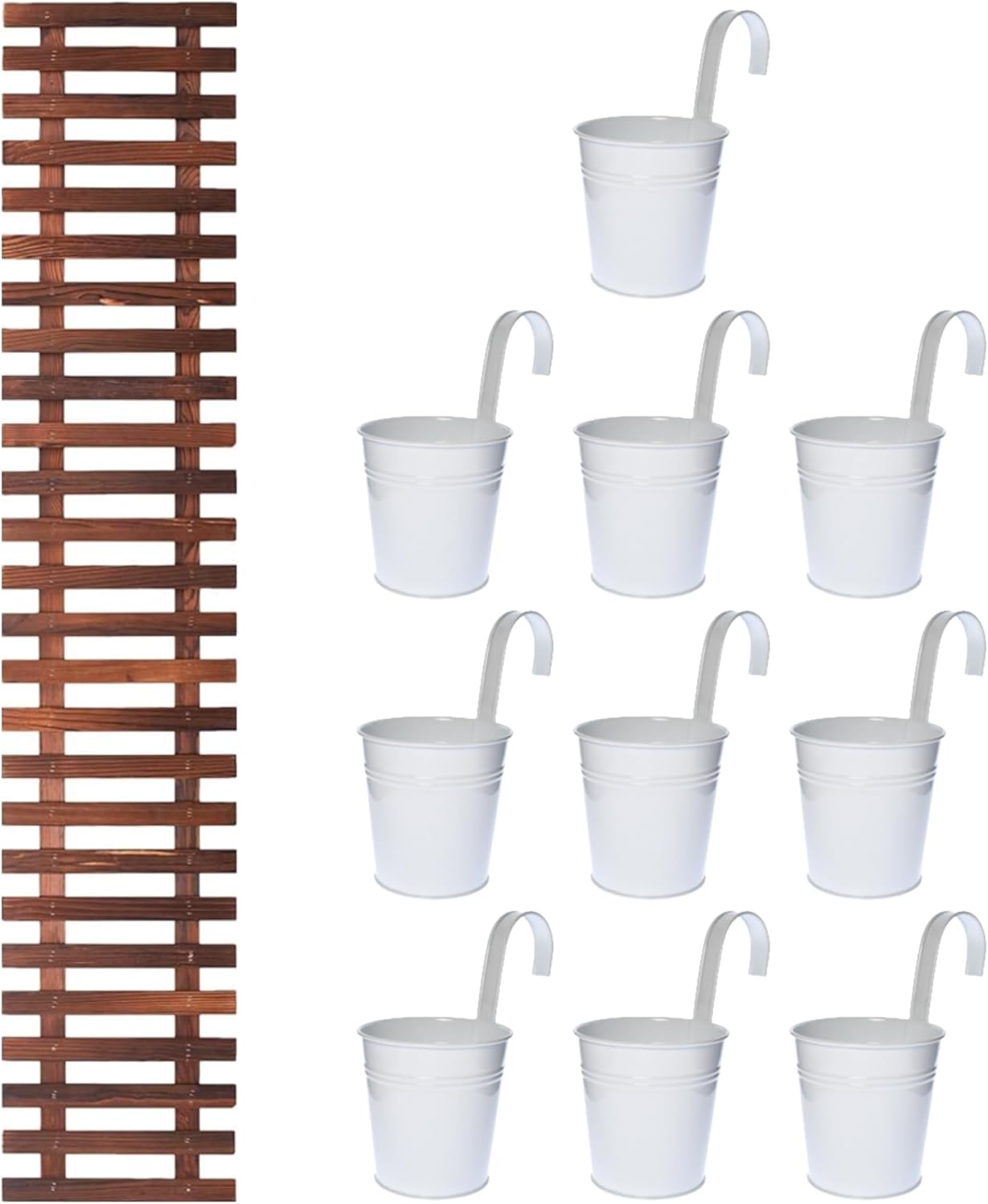 ShopLaLa Bundle - 4 Inch Metal Pots + Wooden Plant Holder, Vertical Planters, Hanging Herb Garden, Balcony Planter Decoration, Living Plant Wall, Wall Planter for Indoor Plants