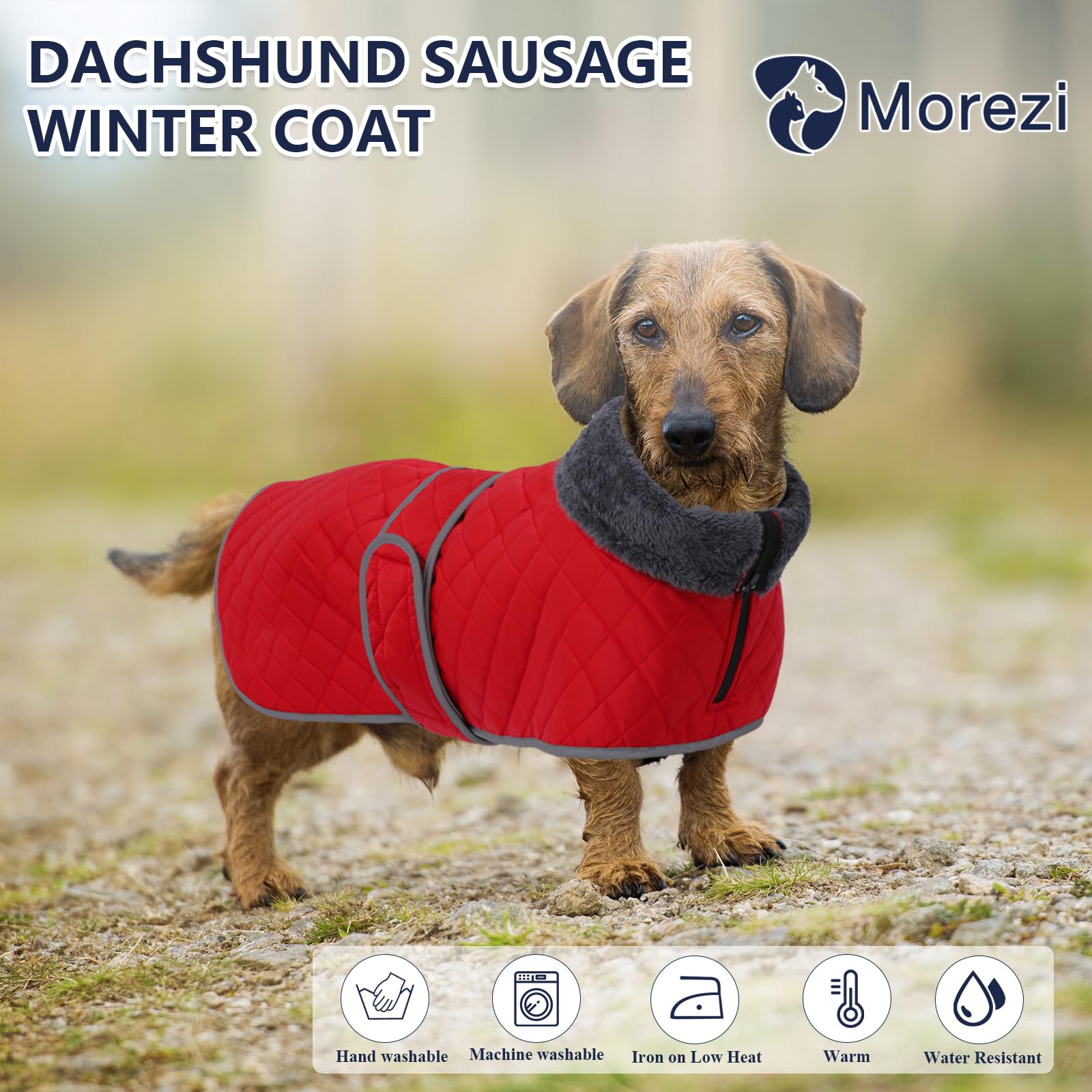 Morezi Teckeljassen waterdicht, perfect voor teckels, worst, weiner hondenwinterjas met gevoerd fleece, puppysneeuwpak met verstelbare banden en hoge Vis reflecterende trim - roze - XS
