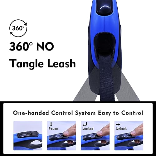 Miniatura 4 de Correa retráctil para perro de 26 pies con cable a prueba de mordidas, correa resistente con bolsas extraíbles para excrementos para perros medianos