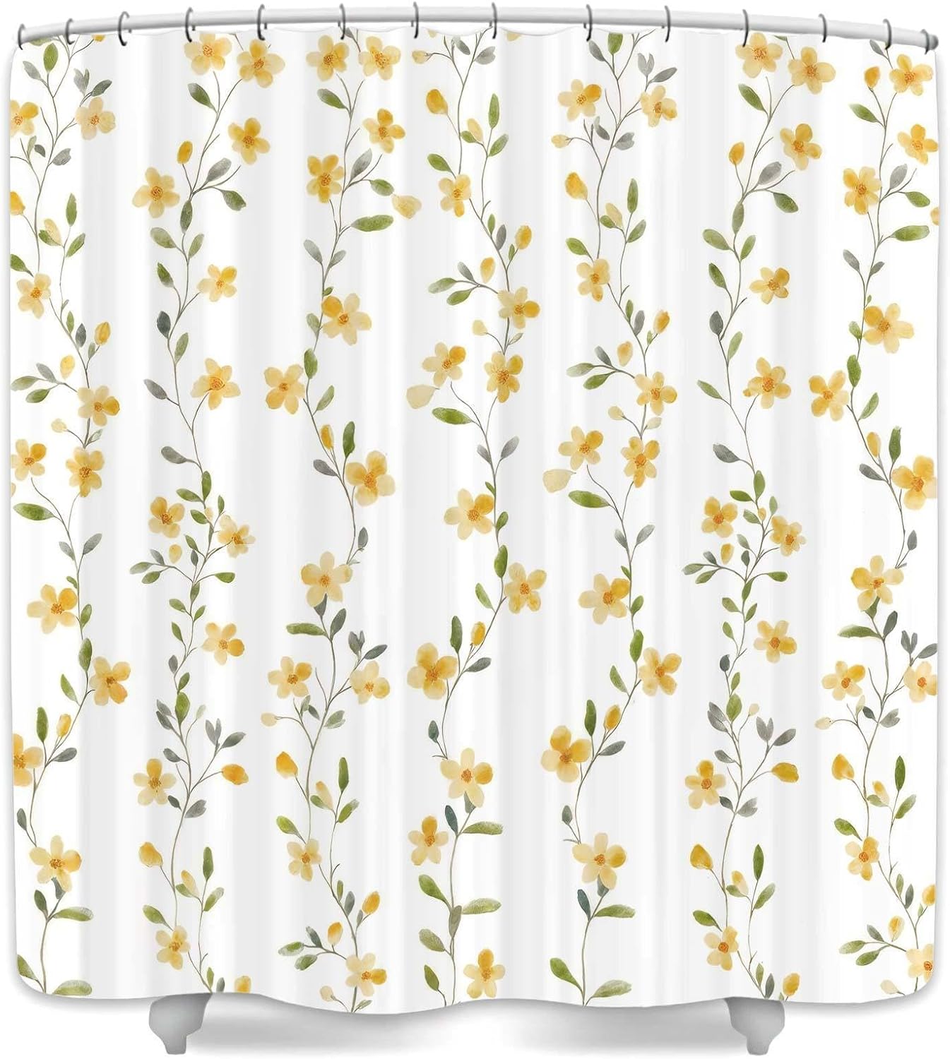 Cute Yellow Floral Shower Curtain,Minimalist Style Watercolor Flower Bath Curtain for Bathroom Decoration,Waterproof Fabric with 12 Hooks 72X78IN