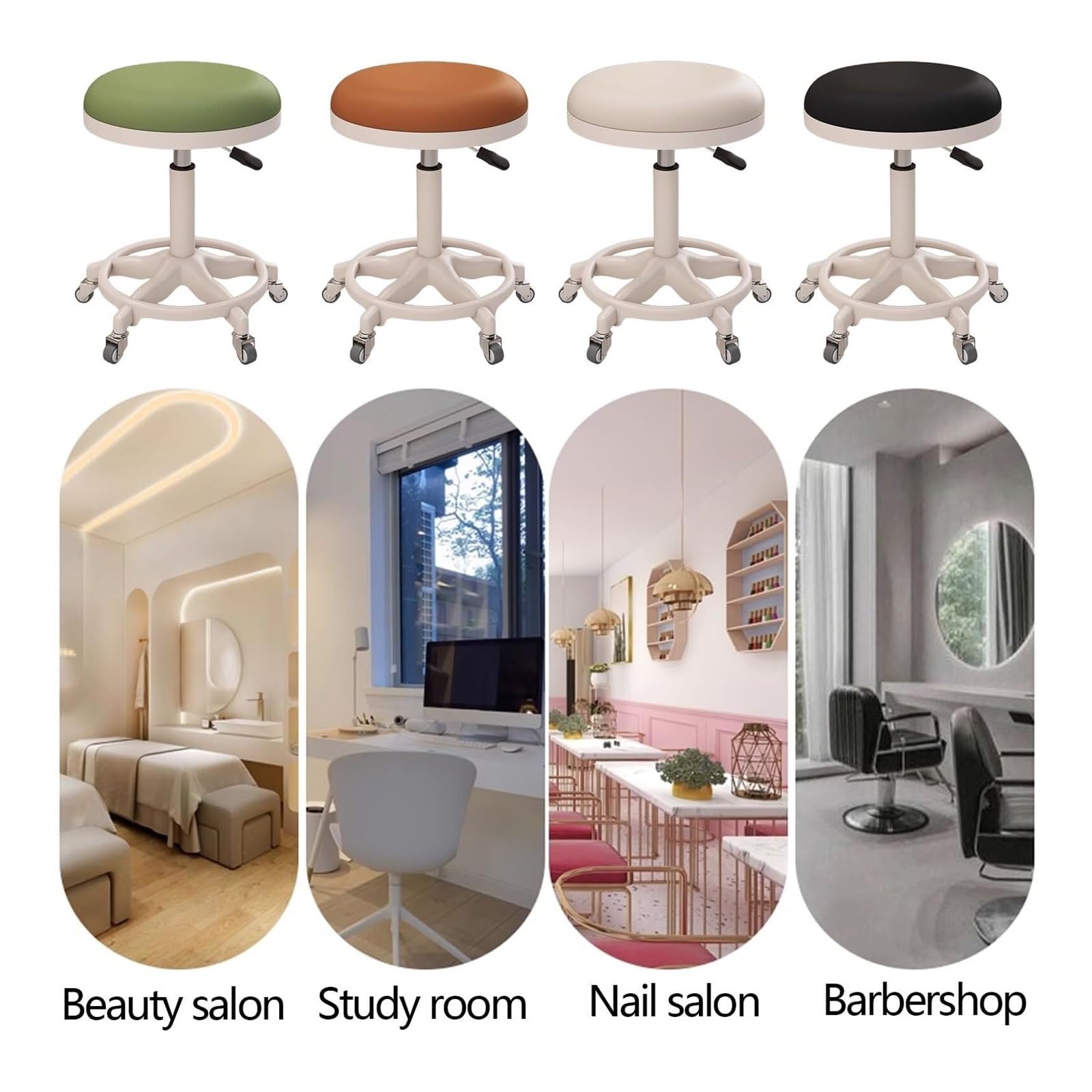 Tabourets roulants avec roulettes, Chaise de Coiffure Portable à Hauteur réglable for Coiffeur for la Maison, Rembourrage de siège épais for la beauté de la Maison(White)