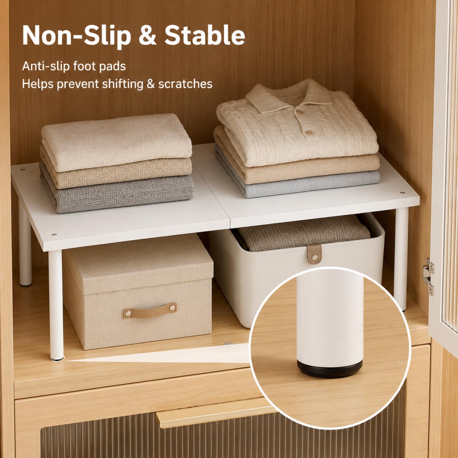 Organisateur Armoire Vetement Empilable, Organisateur Dressing en Métal, Longueur 50-85cm pour Chambre Cuisine Salle de Bain