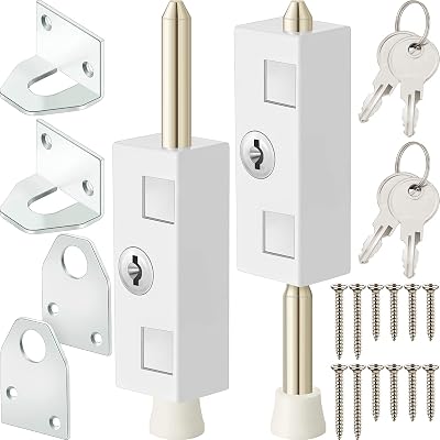 Dunzy 1 Piece Sliding Door Lock Rectangle Patio Door Lock Keyed for Glass Hinged Security Bar Steel Bolt Zinc Alloy Iron Portable to Prevent Sliding