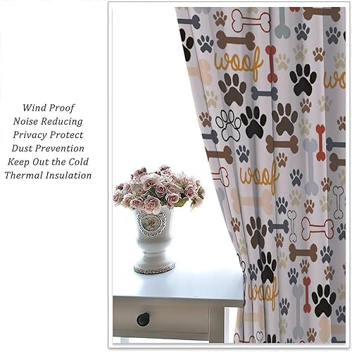 Miniatura 221 de Cortinas opacas con estampado de patas de perro, estampado de patas de perro y huesos, tratamiento de ventana, cortinas con aislamiento térmico