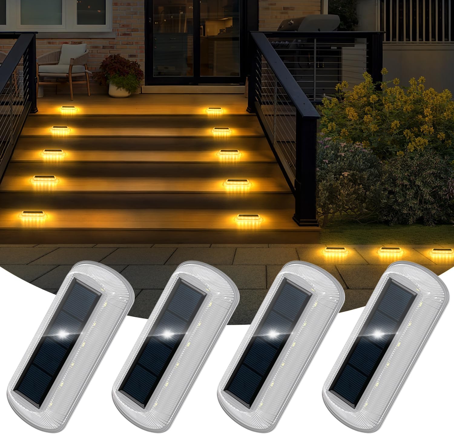 T-SUN Solar Deck Lights Outdoor Waterproof, Deck Lights Solar Powered, Driveway Marker Light for Fence Front Door, Step, Stair, Garden, Sidewalk, Pathway, Dock Porch, Backyard (Warm White, 4 Packs)