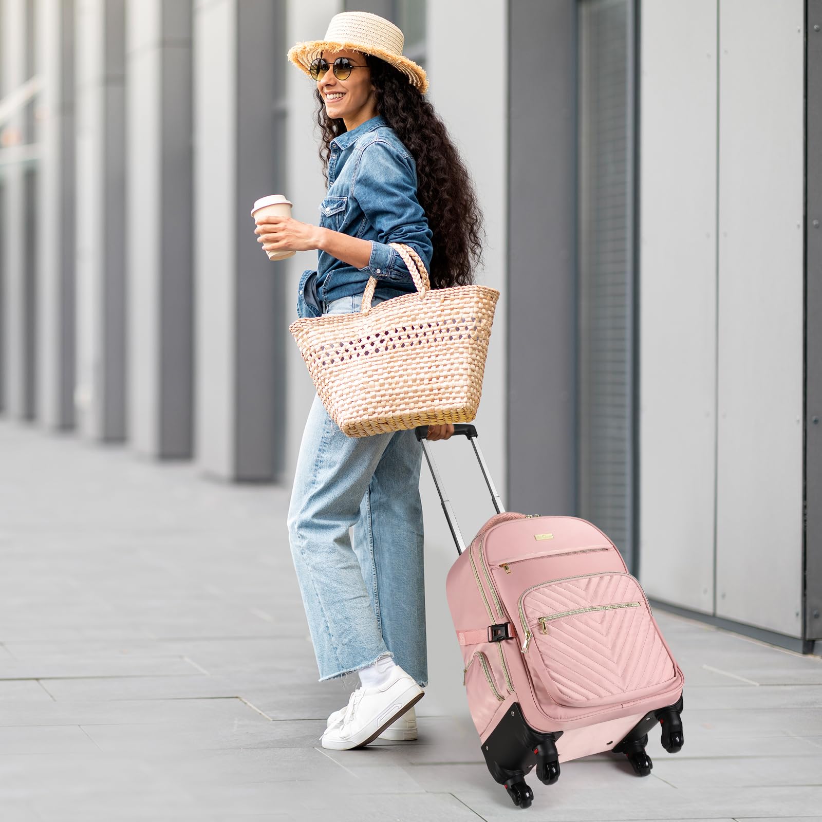 star cloud Rollrucksack für Damen, 53,3 x 35,6 x 22,9 cm, 45 l, Reiserucksack mit Rollen, Pink, 21*14*9inch, Reiserucksäcke