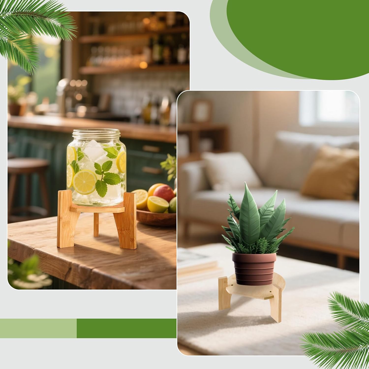 Wood Drink Dispenser Stand Natural Bamboo Fits 7.8 in (20 cm) Inch Diameter Beverage Jugs Elegant & Sturdy Stand for Home, Parties, & Catering Events