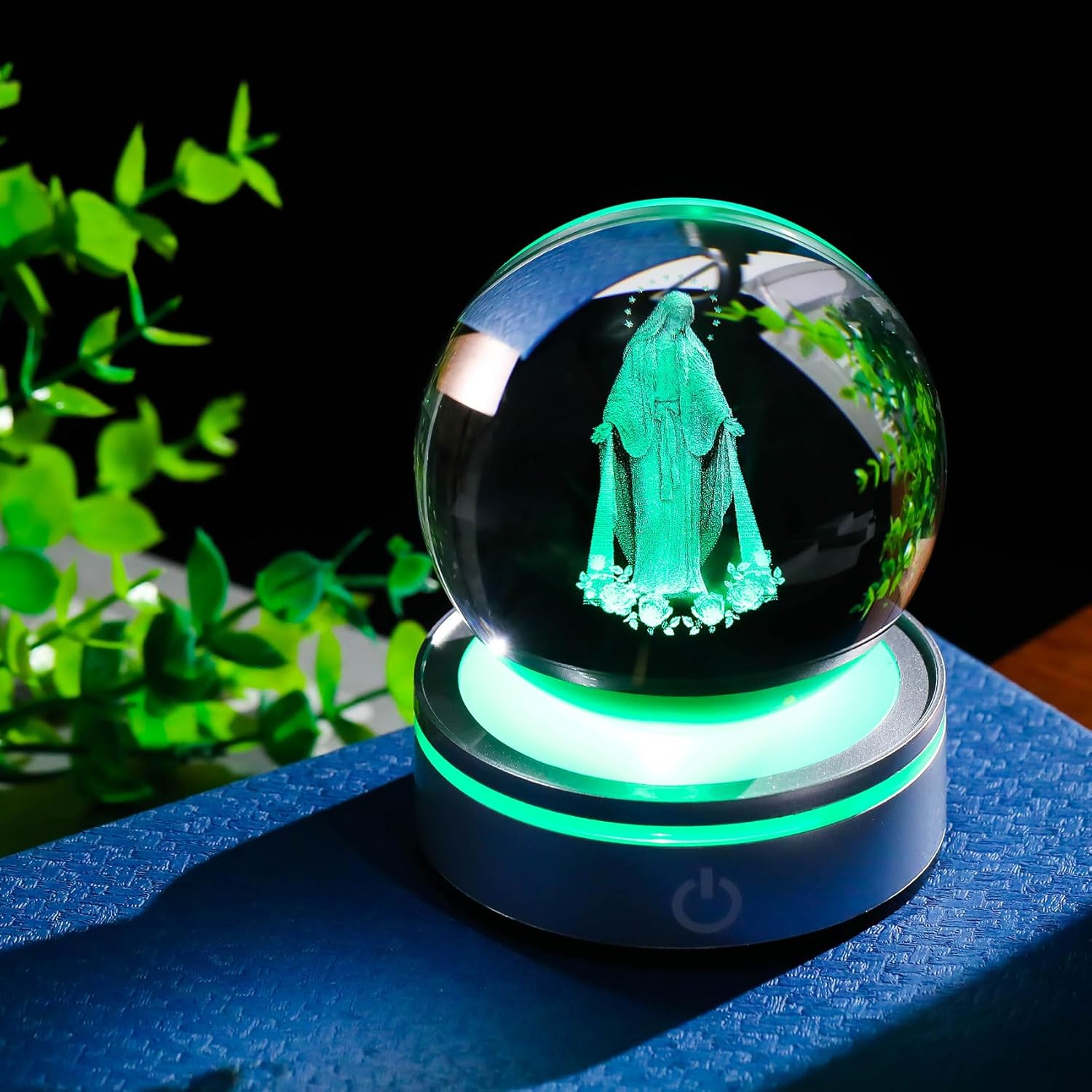 Movdyka 3D Crystal Ball Virgin Mary Statue Religious Gifts for Women Men Catholic, Laser Engrave Blessed Mother Statues Figurine Decor with Night Light Base, Christian Gifts for Women Friends Faith - Image 5