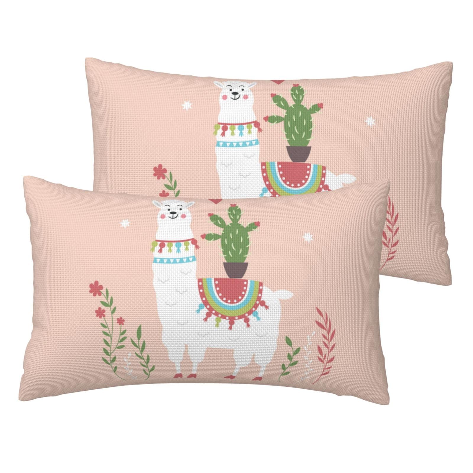 Housses de coussin imitation lin motif lama dessiné main taie décorative x2