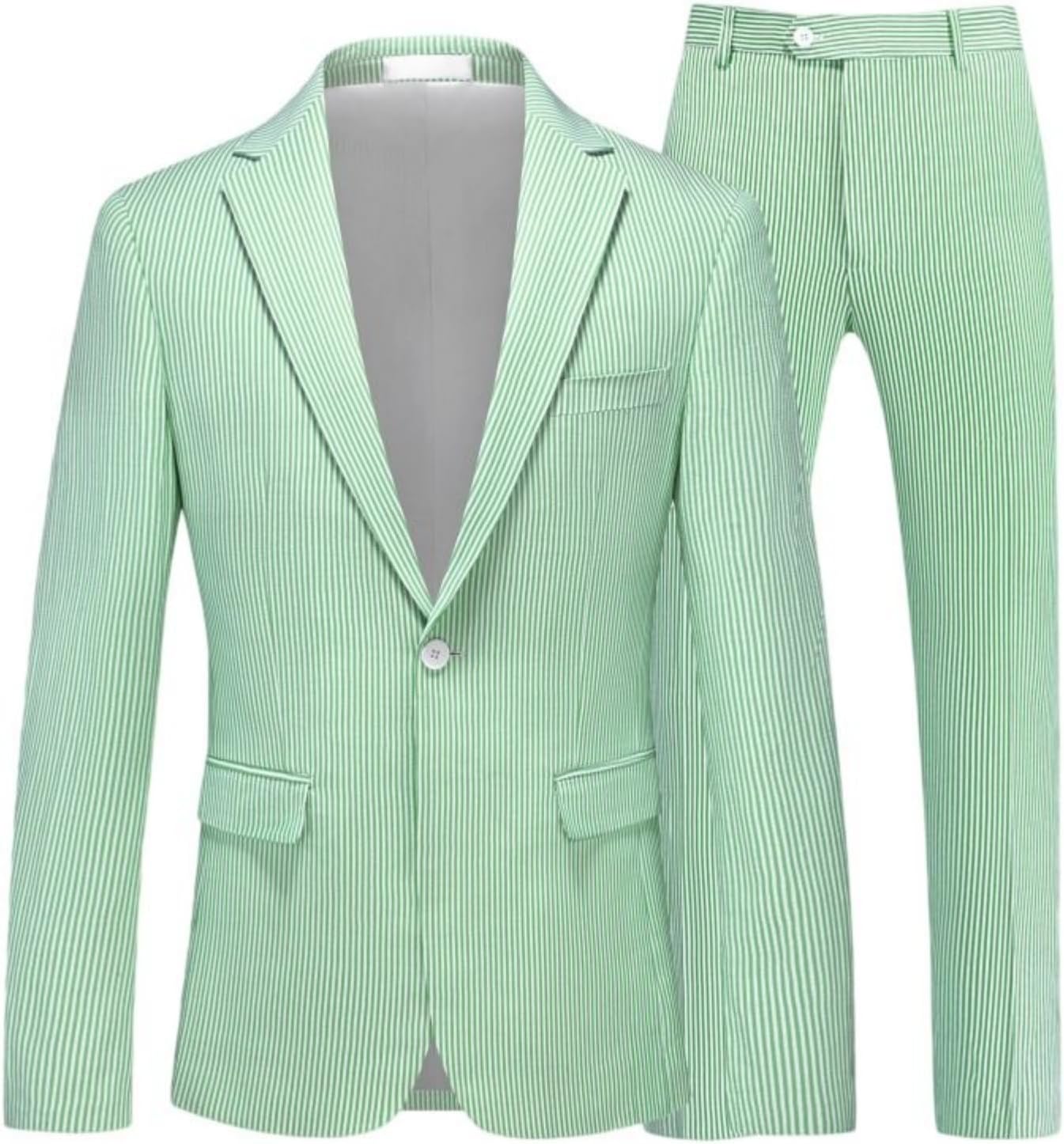 Men's 2 Piece Suit Set Notch Lapel One Button Striped Blazer Pants for Wedding Party Business