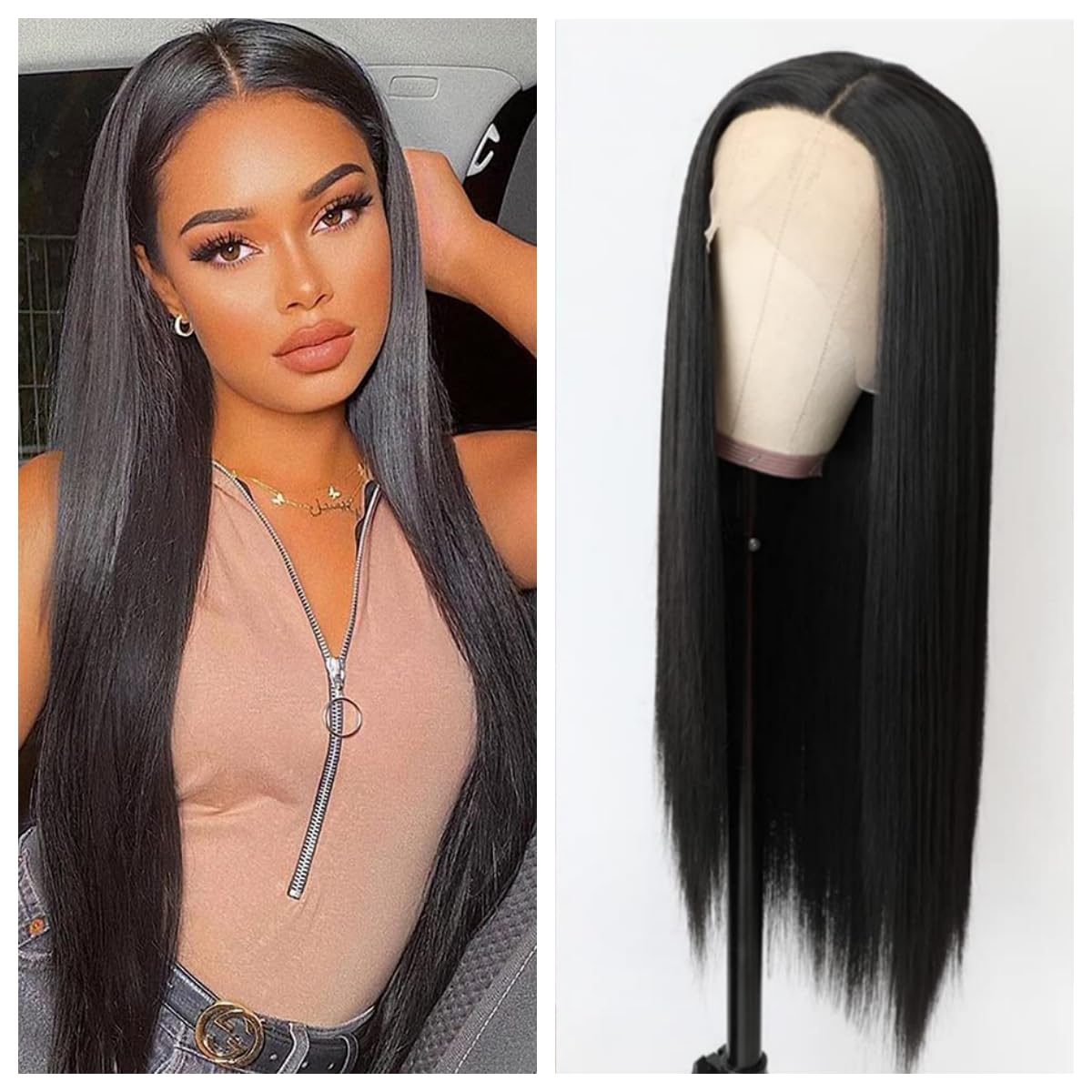 Black Lace Front Wigs 13x4 Lace Long Straight Heat Resistant Synthetic Lace Front Hair 26in