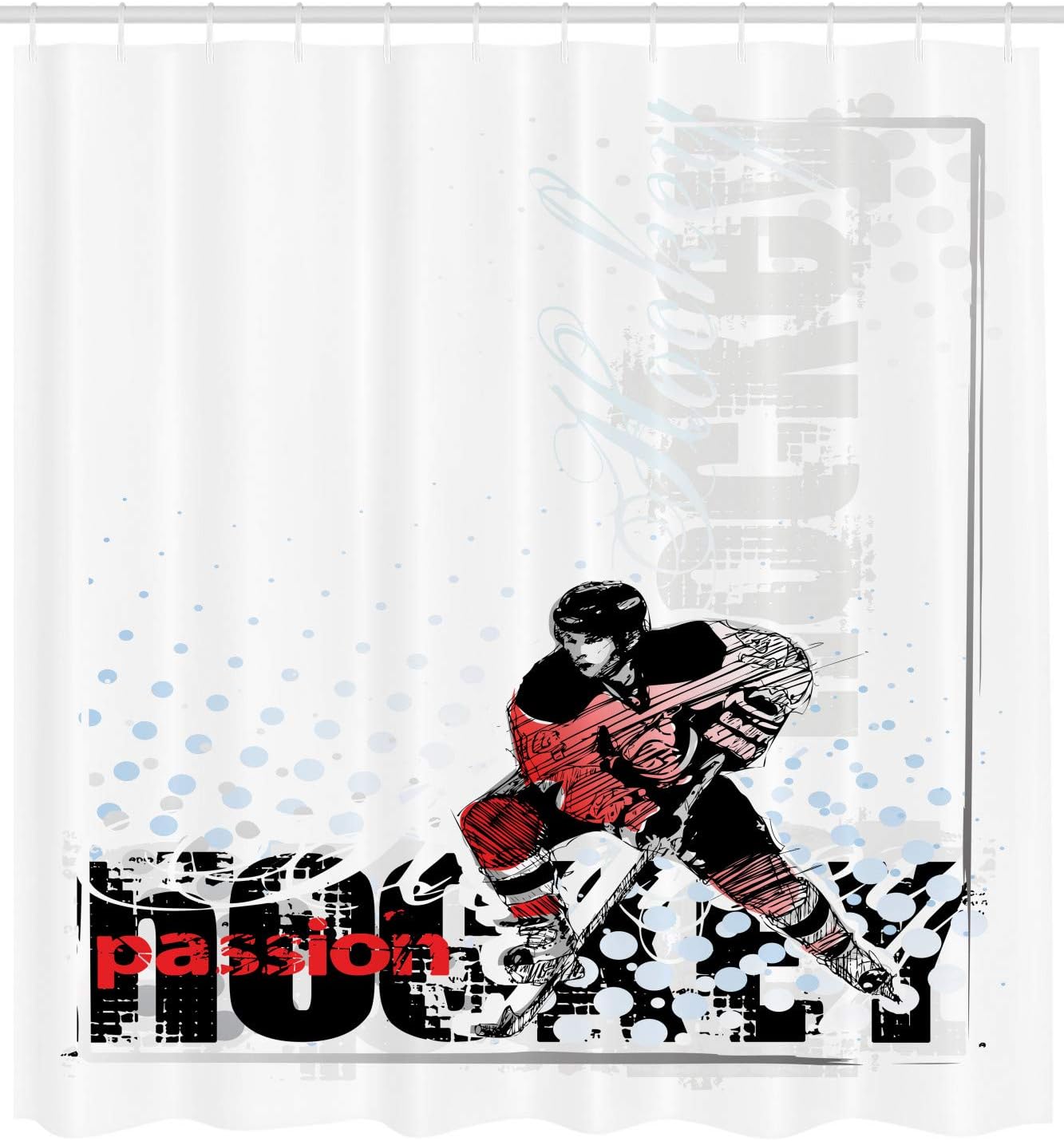 Ambesonne Hockey Shower Curtain, Art of a Goalie Playing Sports Passionate Professional Game Theme, Cloth Fabric Bathroom Decor Set with Hooks, 69" W x 70" L, White Black Scarlet